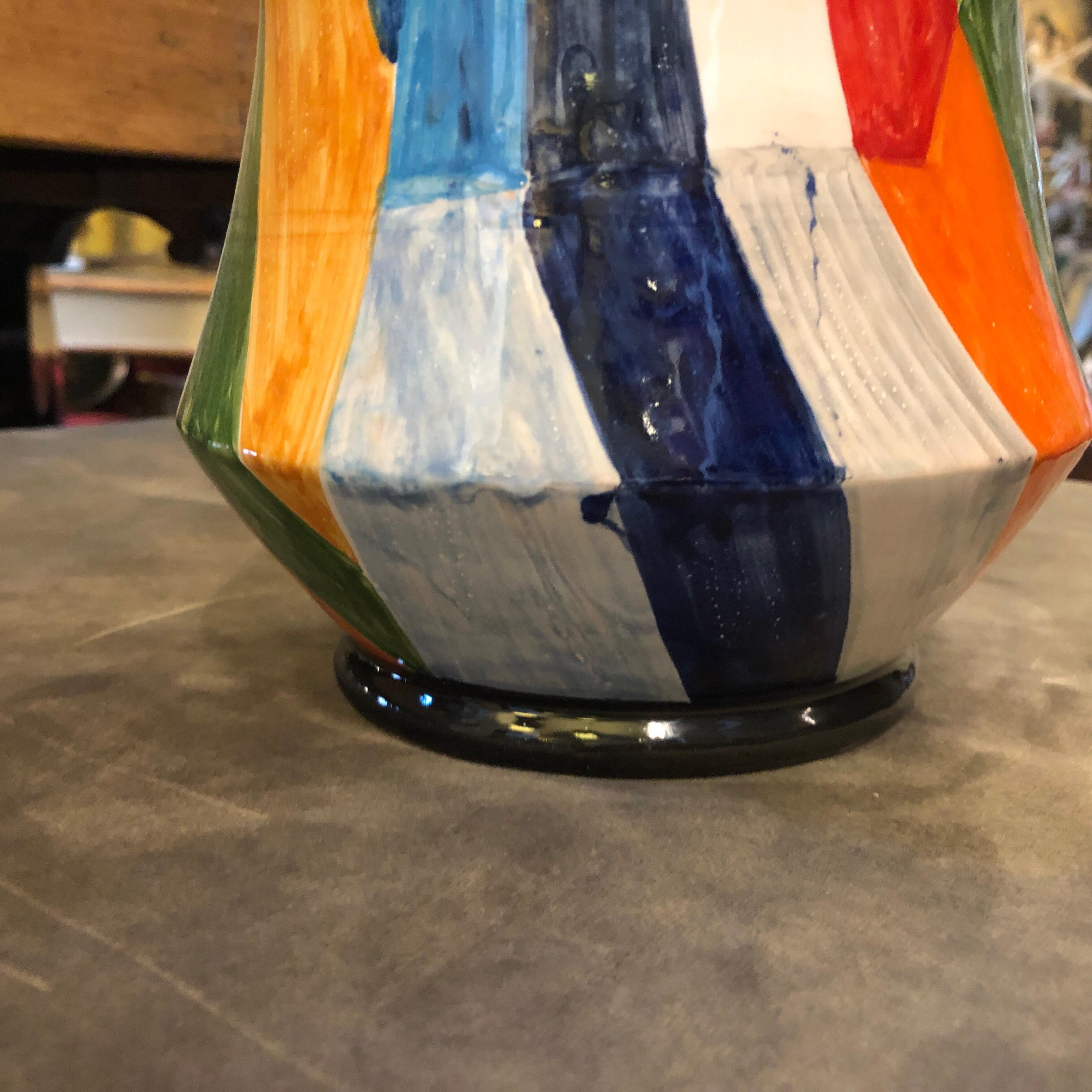 Set of Three Unique Pieces Hand Painted Sicilian Terracotta Albarello Vases In Good Condition In Aci Castello, IT