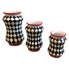 Set of Three Unique Pieces Hand Painted Sicilian Terracotta Albarello Vases