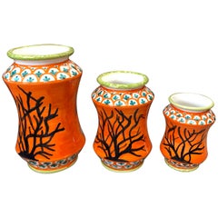 Set of Three Unique Pieces Hand Painted Sicilian Terracotta Albarello Vases