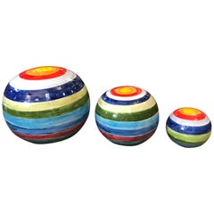 Set of Three Unique Pieces Hand Painted Sicilian Terracotta Decorative Spheres