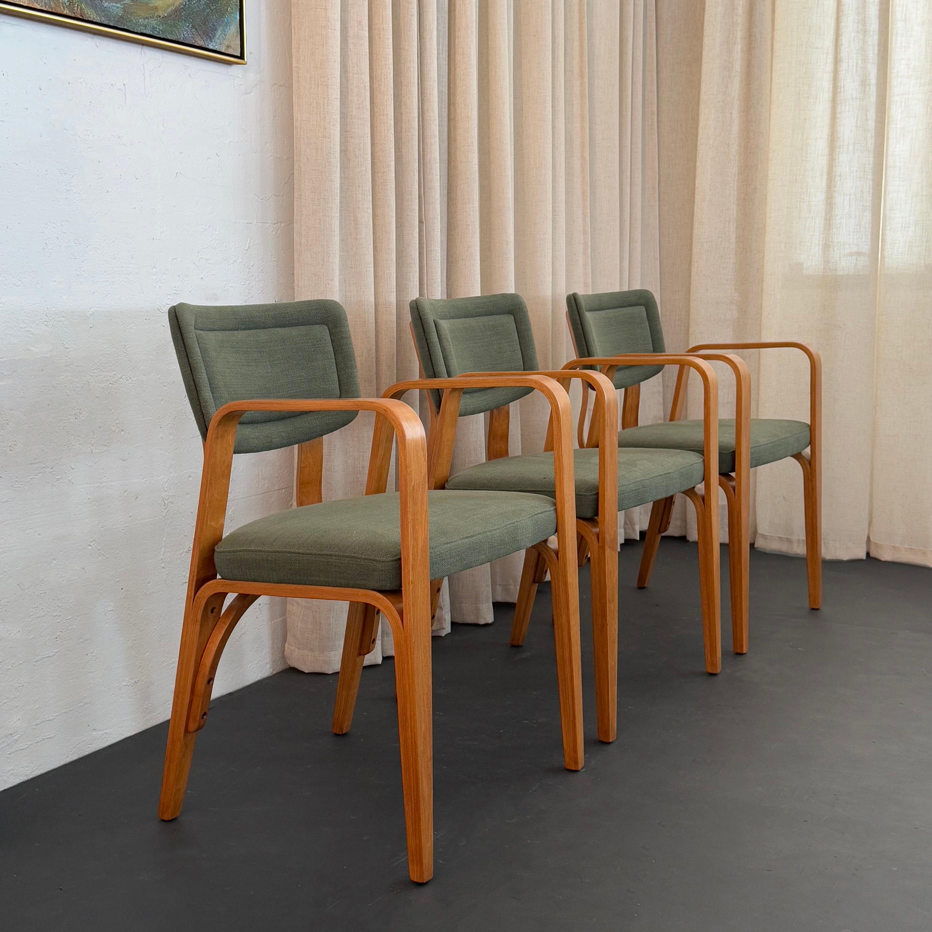 Austriaco Set di tre sedie imbottite in legno di acero di Thonet in vendita