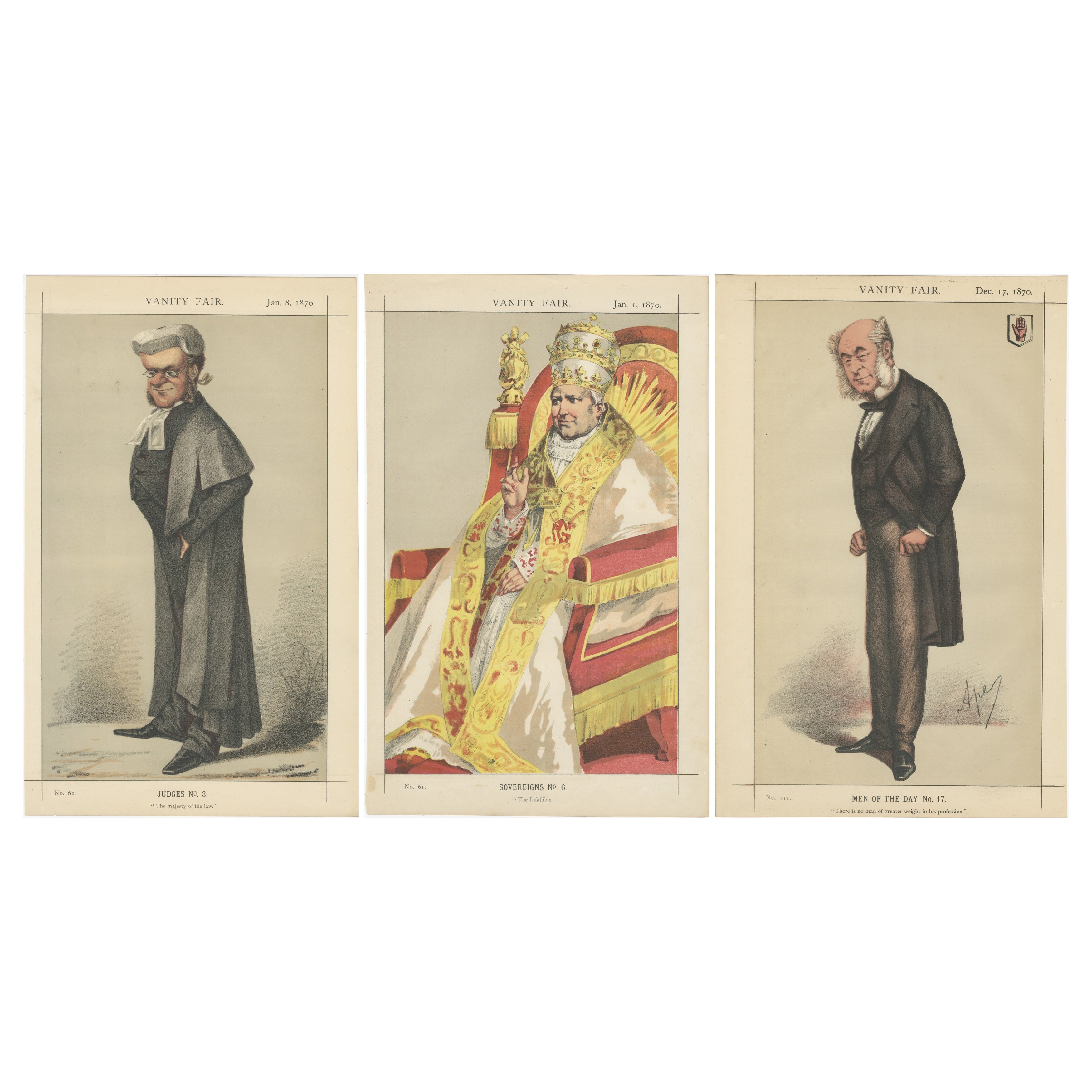 Set of Three Vanity Fair Chromolithographs, Judges, Sovereign, 1870