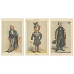 Set di tre cromolitografie di Vanity Fair, epoca vittoriana, 1870, firmate