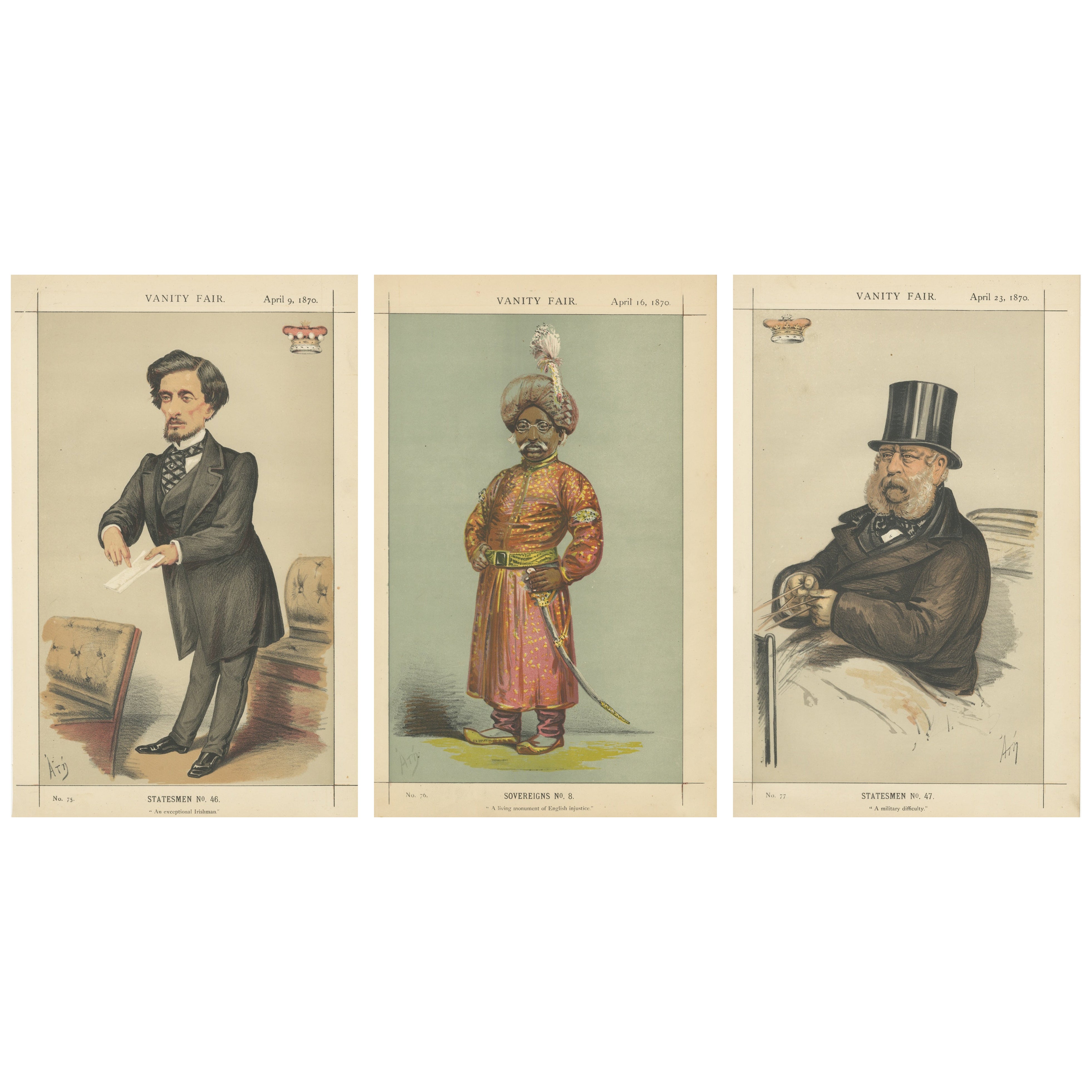 Conjunto de tres retratos de Vanity Fair - Estadista y Soberano, Londres 1870