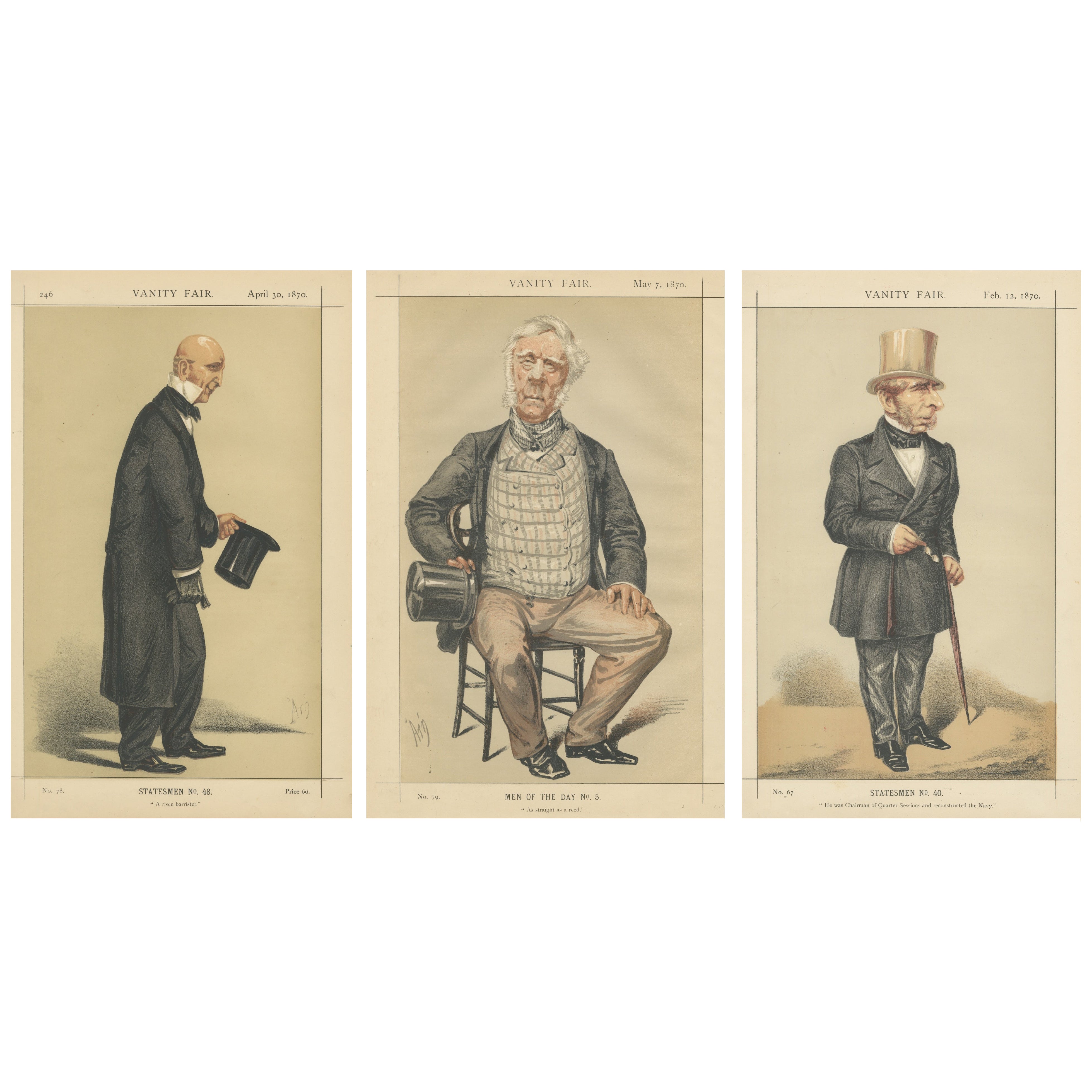 Conjunto de tres retratos de Vanity Fair - Estadistas y hombres del día, Londres 1870