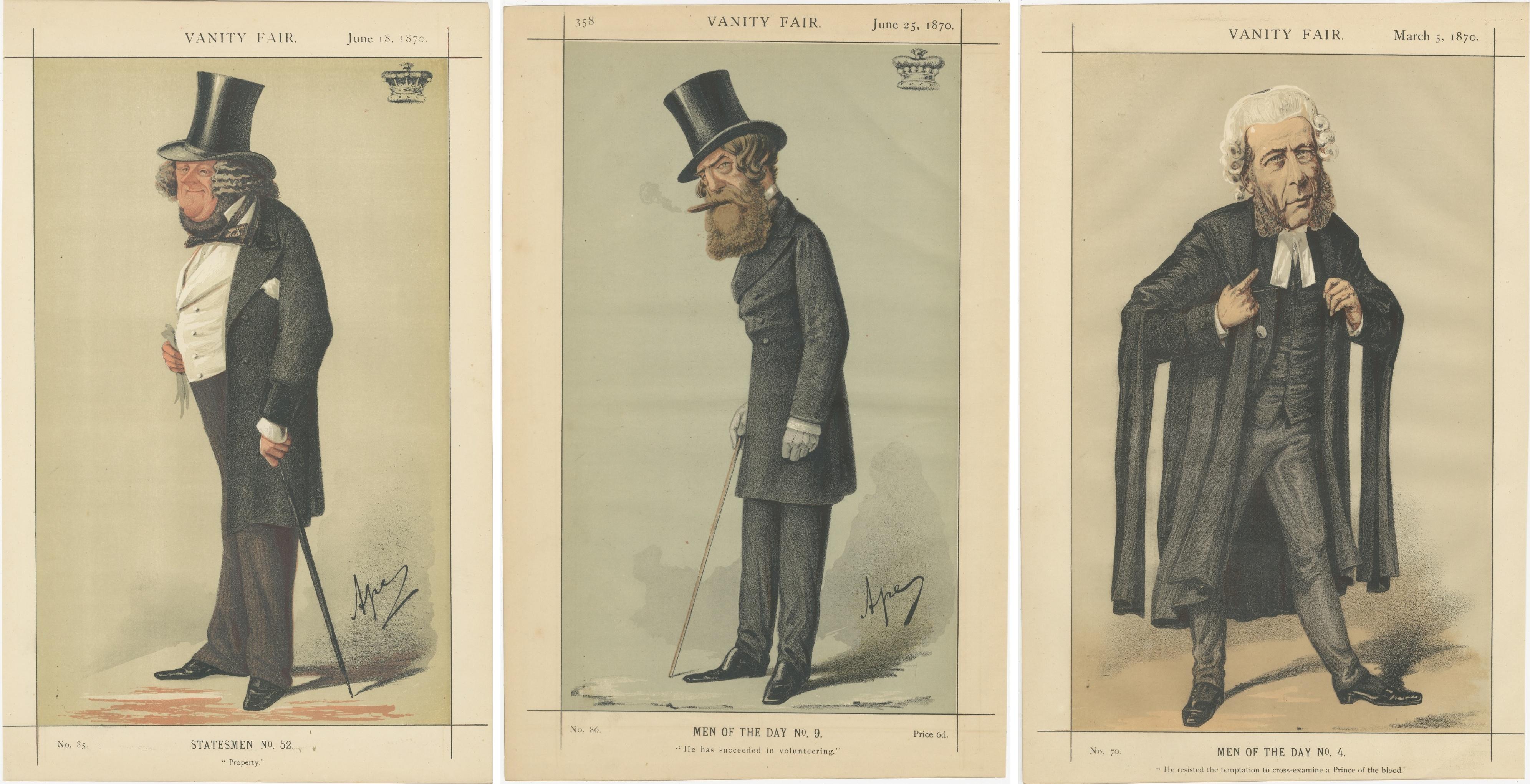 Set of Three Vanity Fair Portraits – Victorian Gentlemen, London 1870