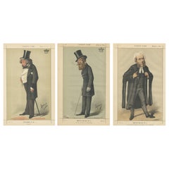 Conjunto de tres retratos de Vanity Fair - Caballeros victorianos, Londres 1870 Conjunto de tres retratos de Vanity Fair - Caballeros victorianos, Londres 1870