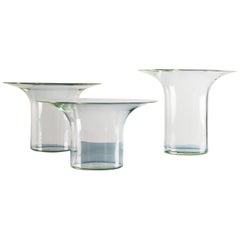 Set of Three Vases by Vistosi in Clear Murano Glass, 1974