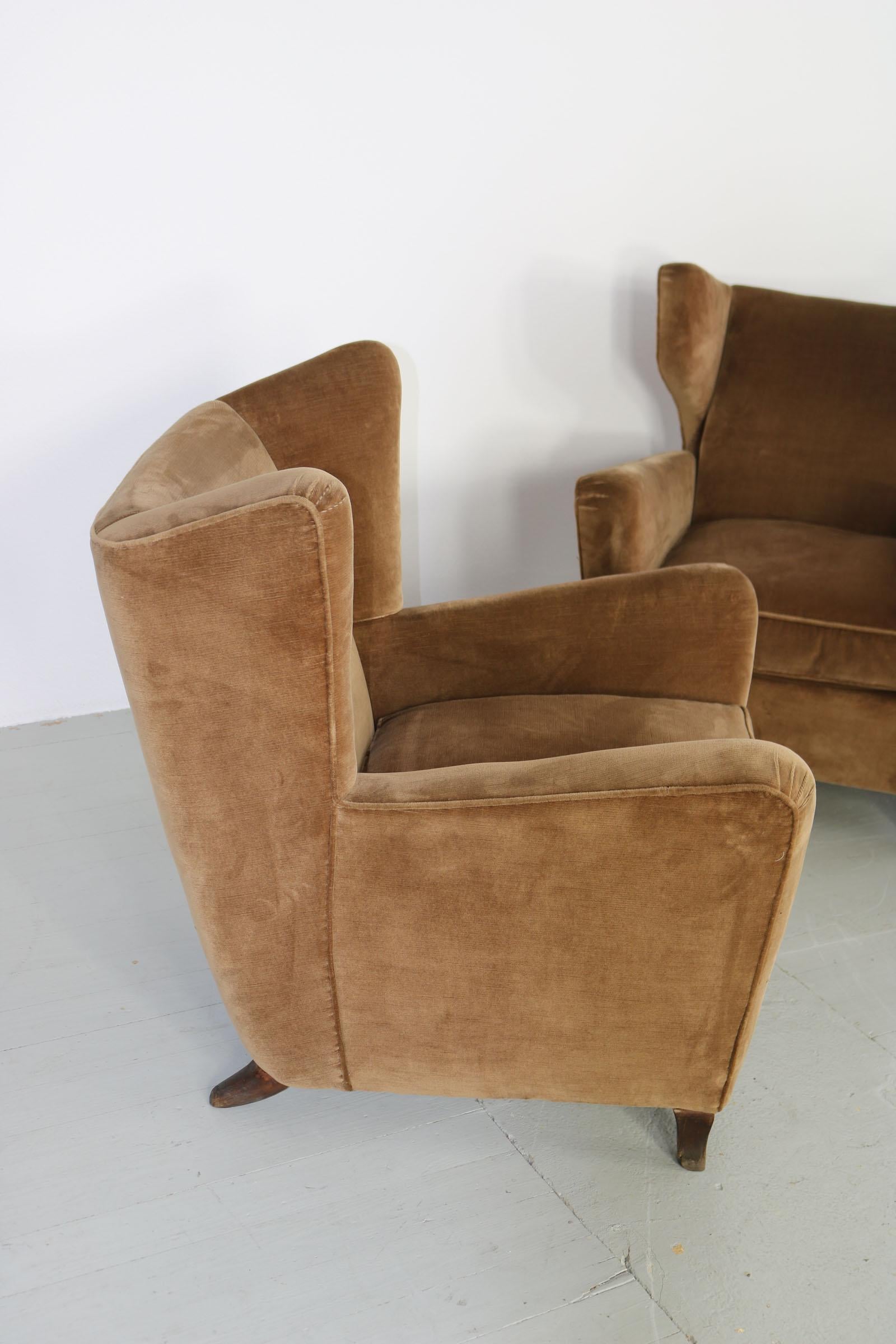 Set di tre poltrone in velluto, attribuite a Melchiorre Bega, Italia, anni '50 in vendita 7