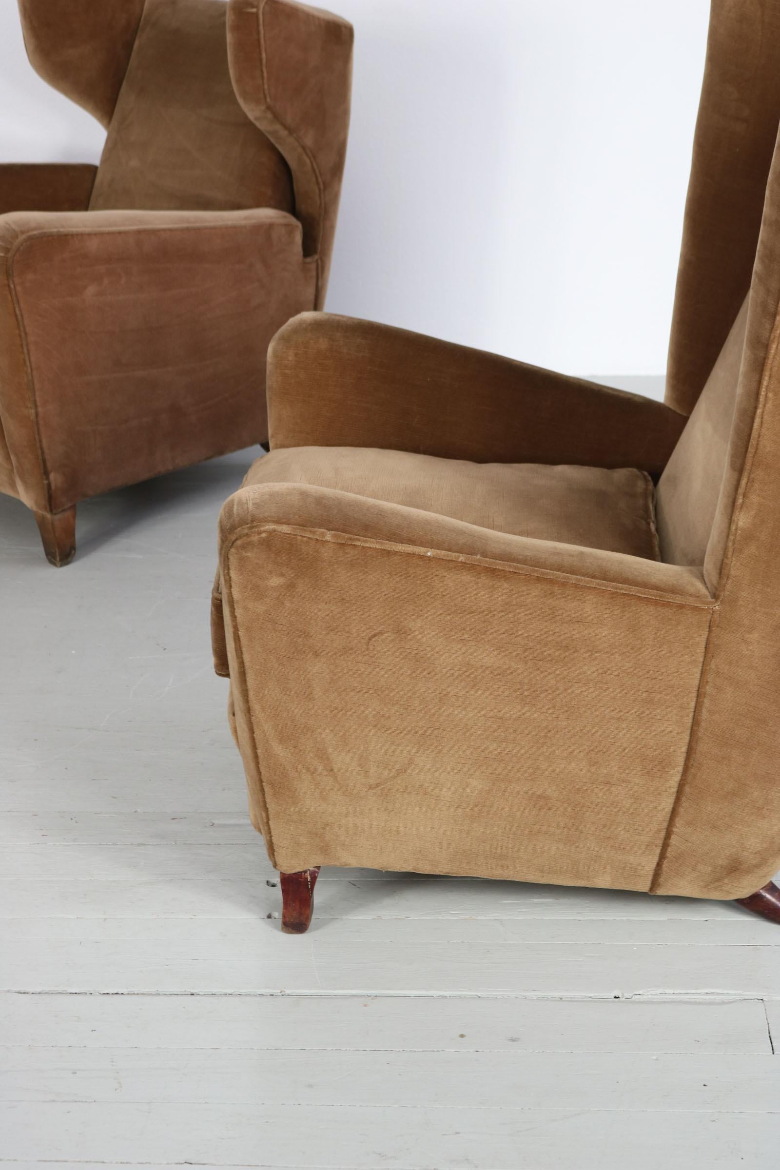 Set of Three Velvet Armchair, Melchiorre Bega Attributed, Italy, 1950s For Sale 9