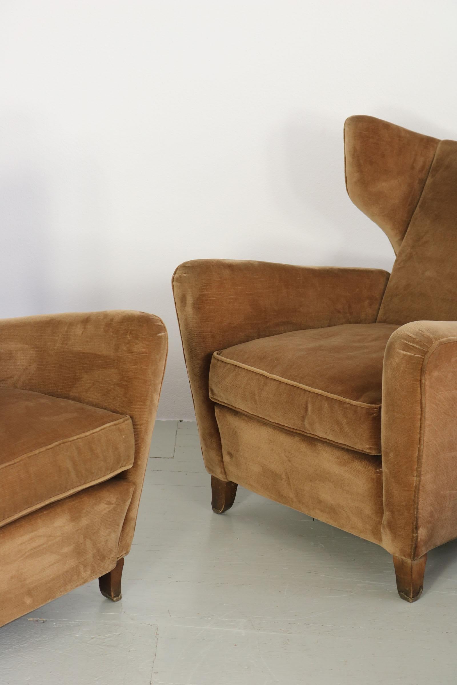 Set of Three Velvet Armchair, Melchiorre Bega Attributed, Italy, 1950s For Sale 10