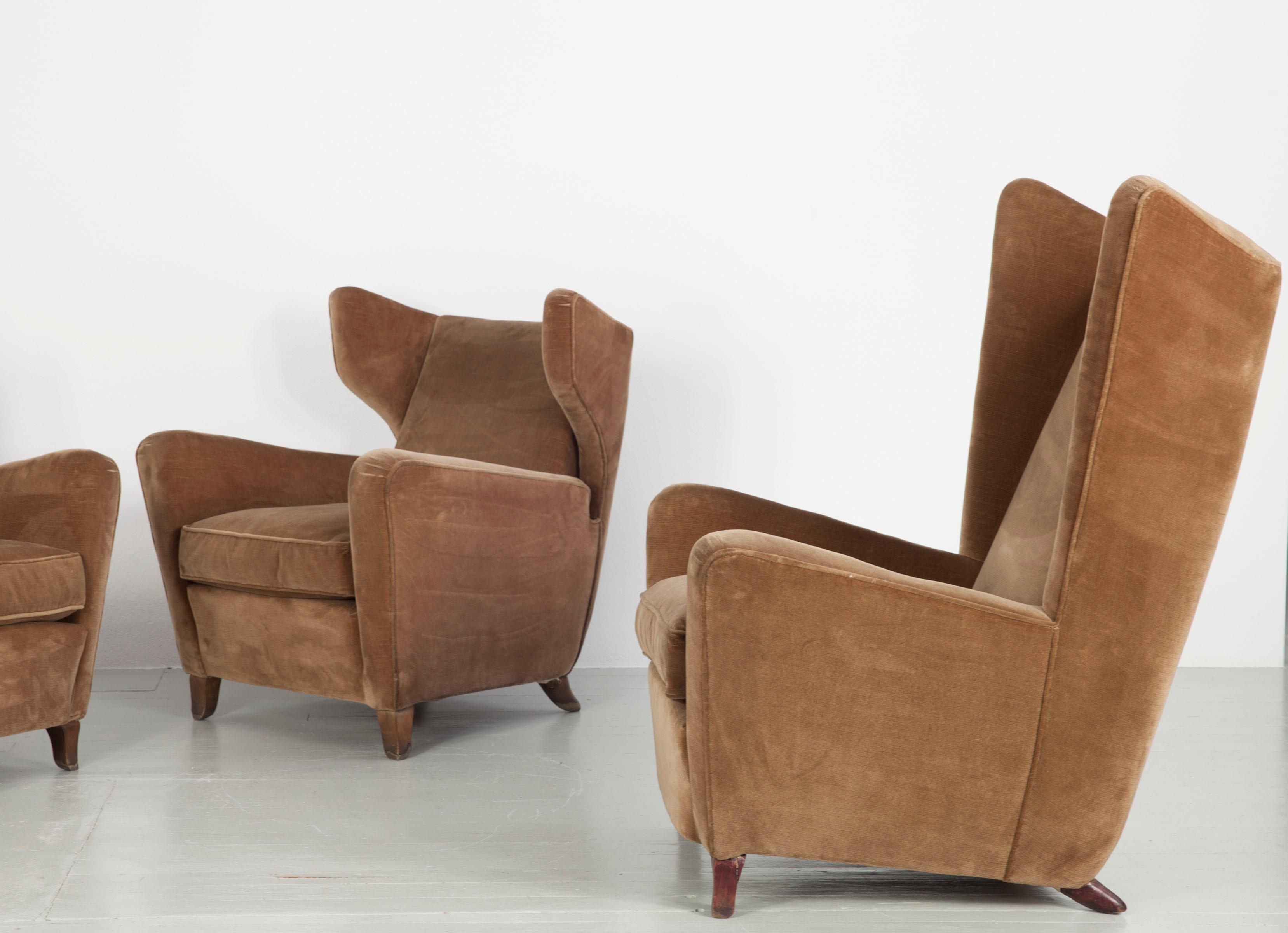 Set of Three Velvet Armchair, Melchiorre Bega Attributed, Italy, 1950s For Sale 12