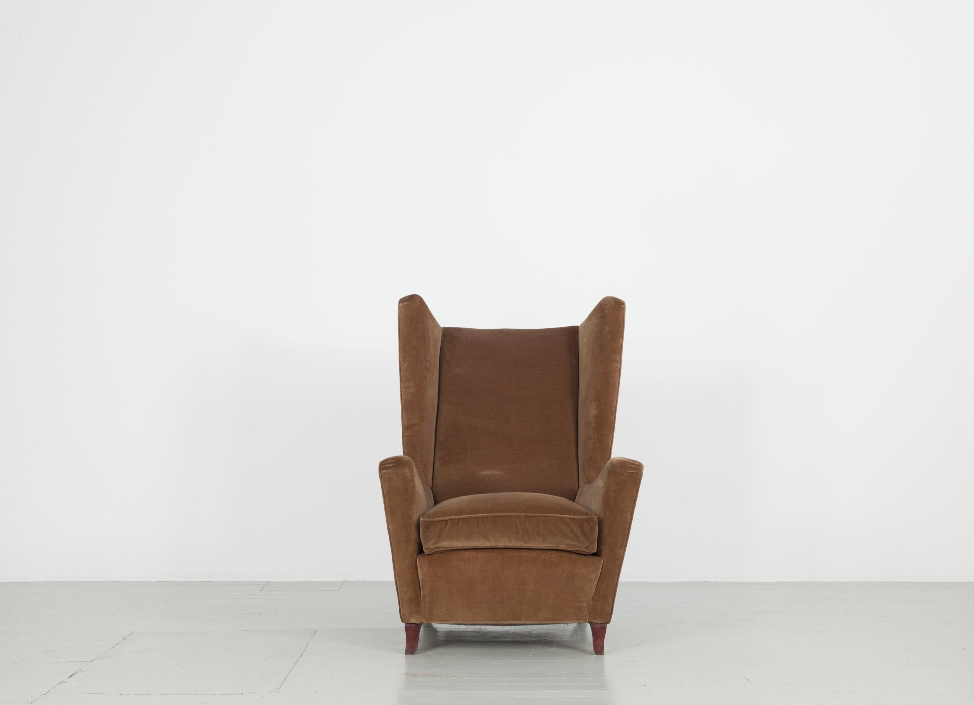 Mid-Century Modern Set of Three Velvet Armchair, Melchiorre Bega Attributed, Italy, 1950s For Sale