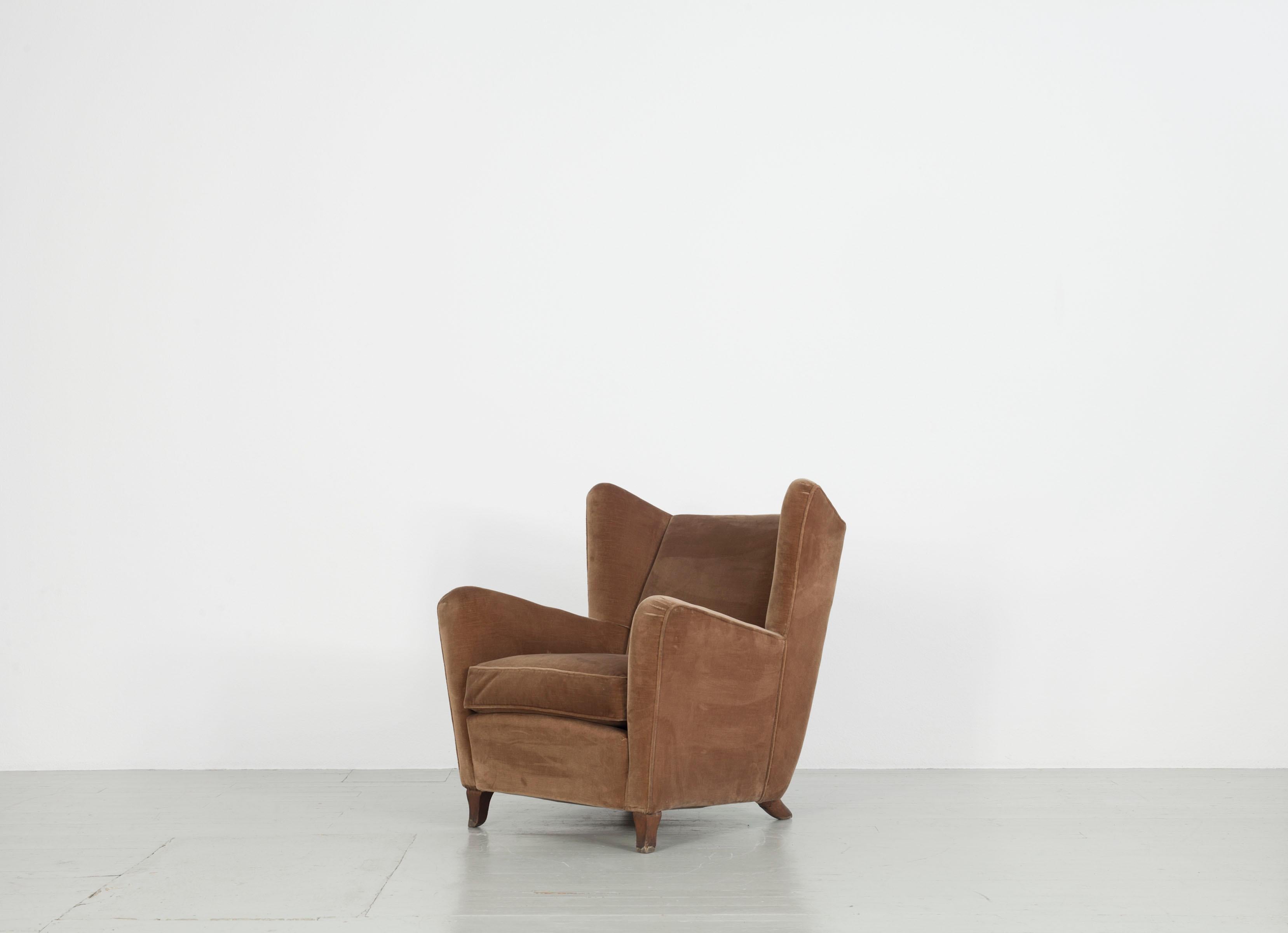 Mid-20th Century Set of Three Velvet Armchair, Melchiorre Bega Attributed, Italy, 1950s For Sale