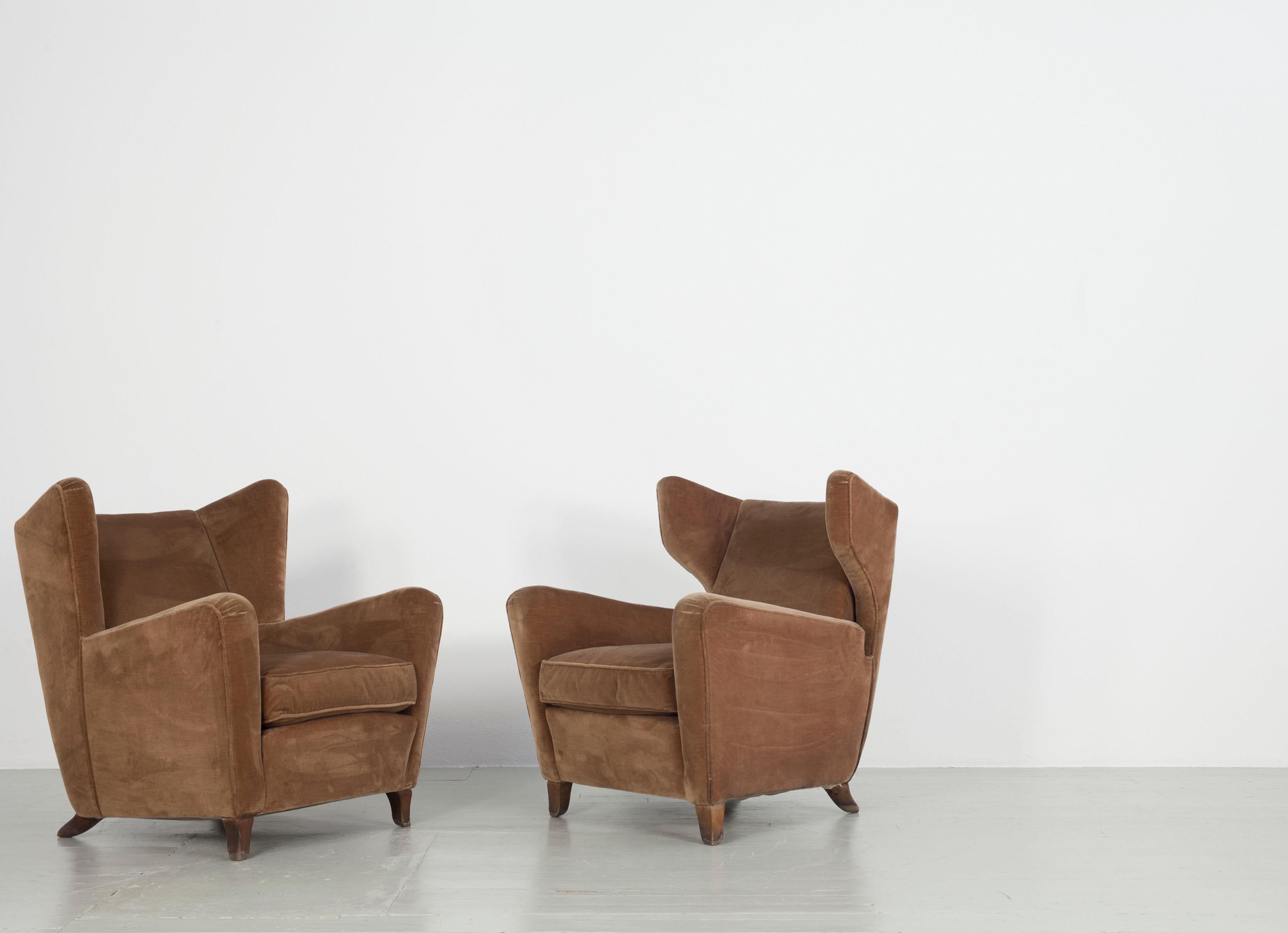 Set of Three Velvet Armchair, Melchiorre Bega Attributed, Italy, 1950s For Sale 1