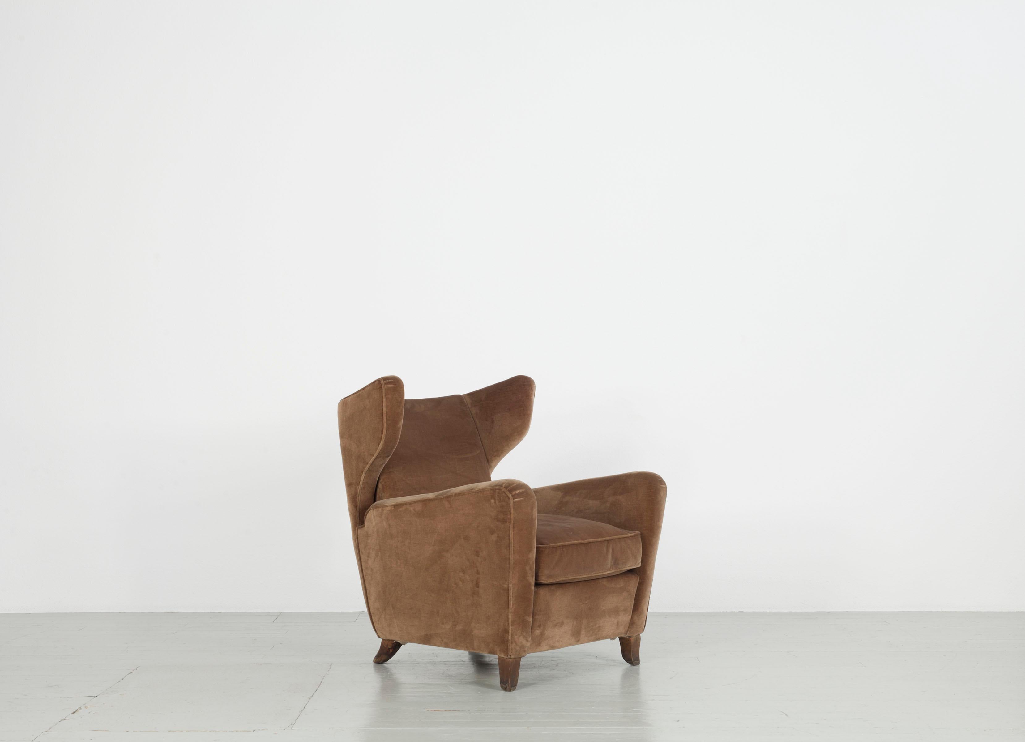 Set of Three Velvet Armchair, Melchiorre Bega Attributed, Italy, 1950s For Sale 2