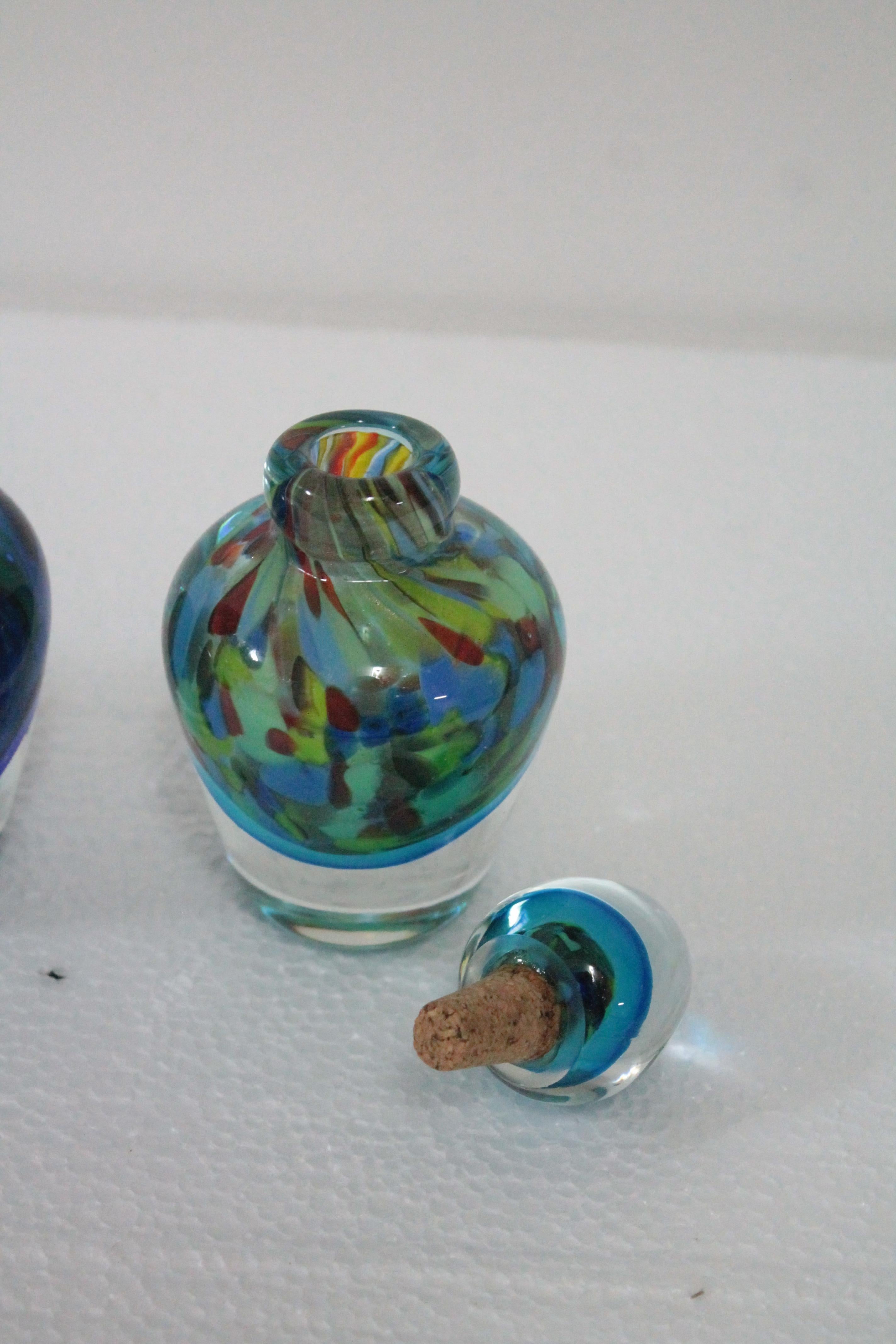 Set of three Venetian Murano glass bottles from the 1970s submerged glass technique, fantastic Christmas gift idea.
