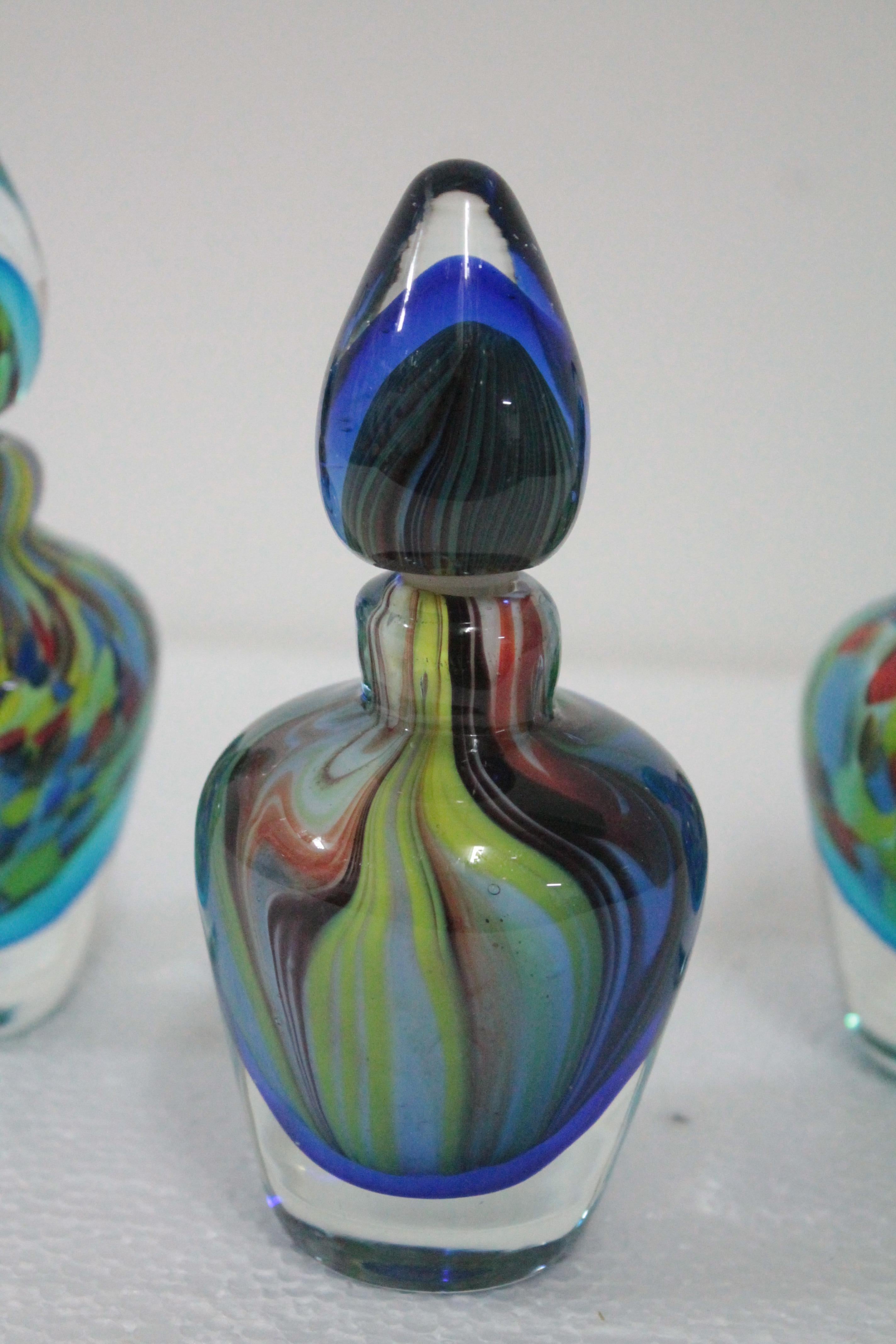 Murano Glass Set of Three Venetian Murano Perfume Bottles 1970s 