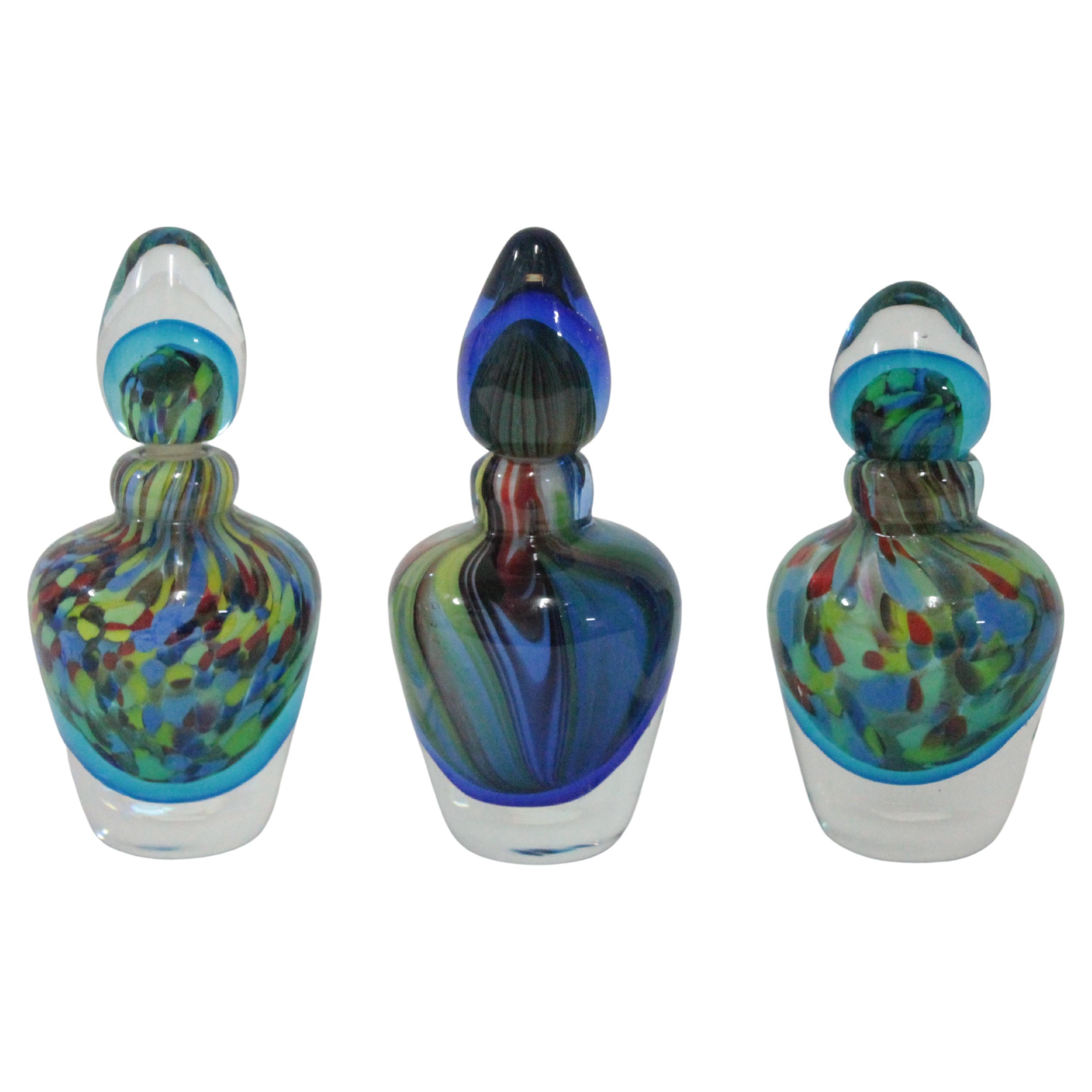 Set of Three Venetian Murano Perfume Bottles 1970s "Sommerso"