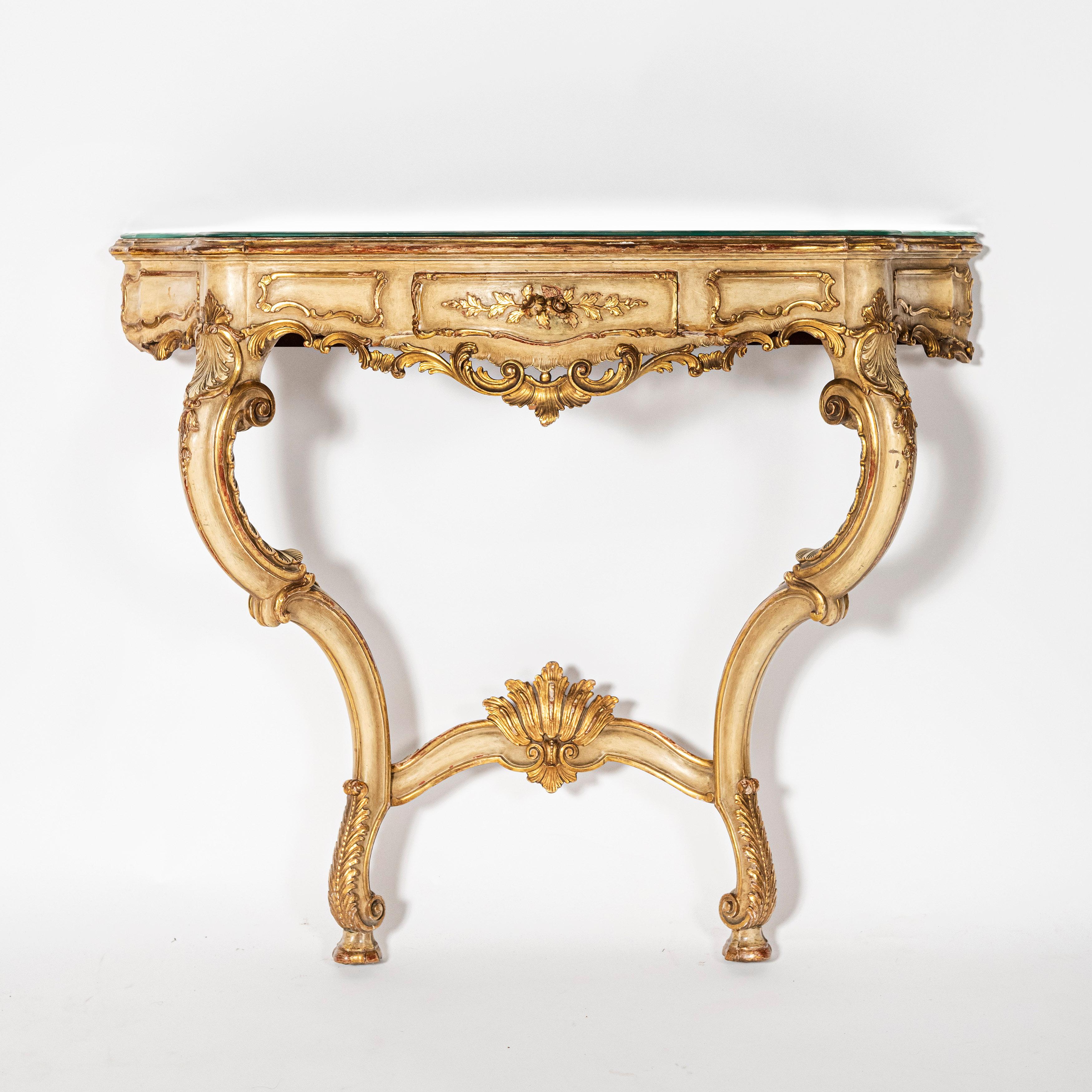 Rococo Revival Set of Three Venetian Rococo Pieces, One Console Table and Two Night Sands For Sale