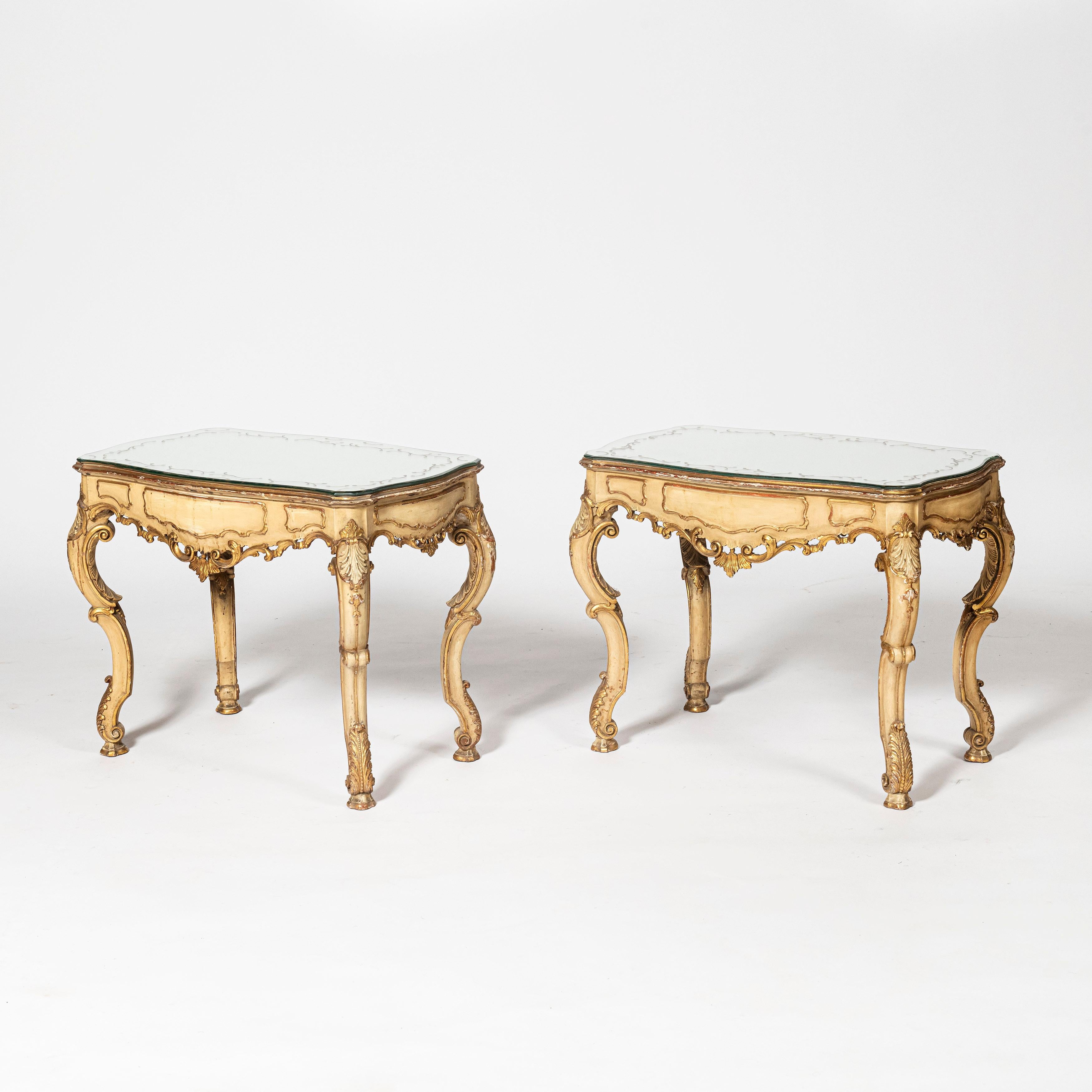 Mirror Set of Three Venetian Rococo Pieces, One Console Table and Two Night Sands For Sale