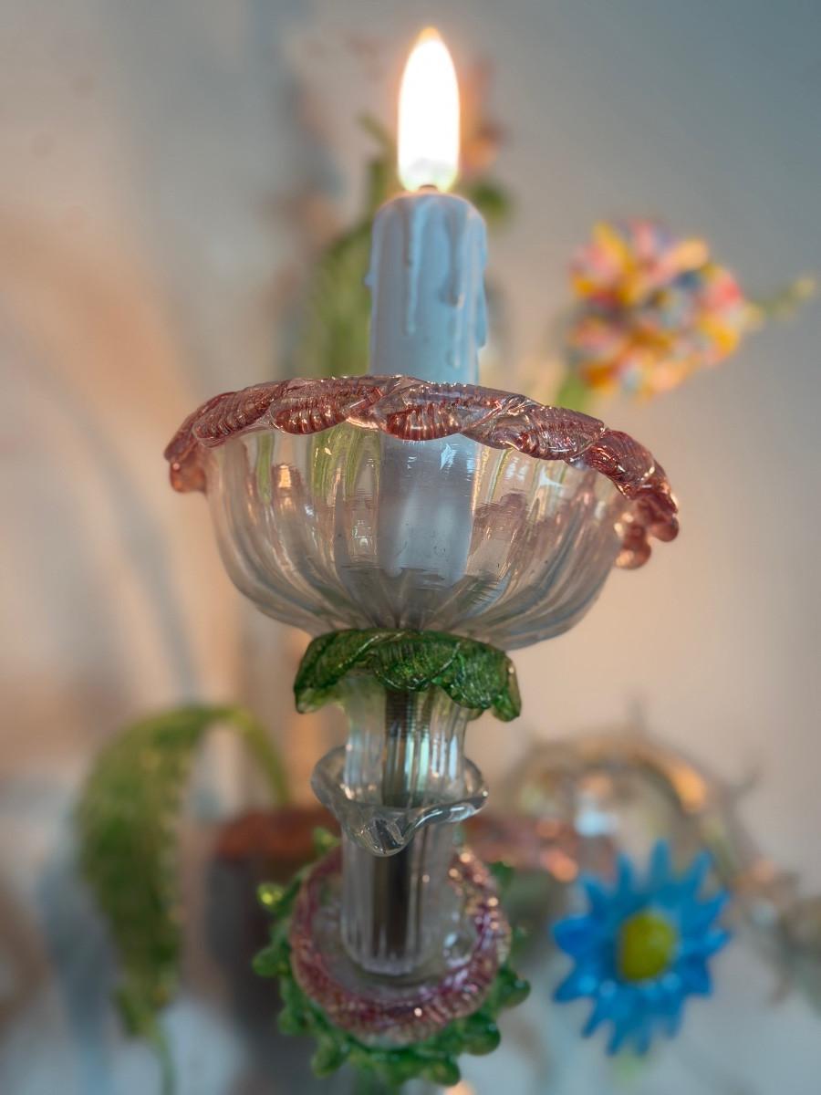 Set of three Venetian wall lights in multicoloured Murano glass, circa 1950 For Sale 2