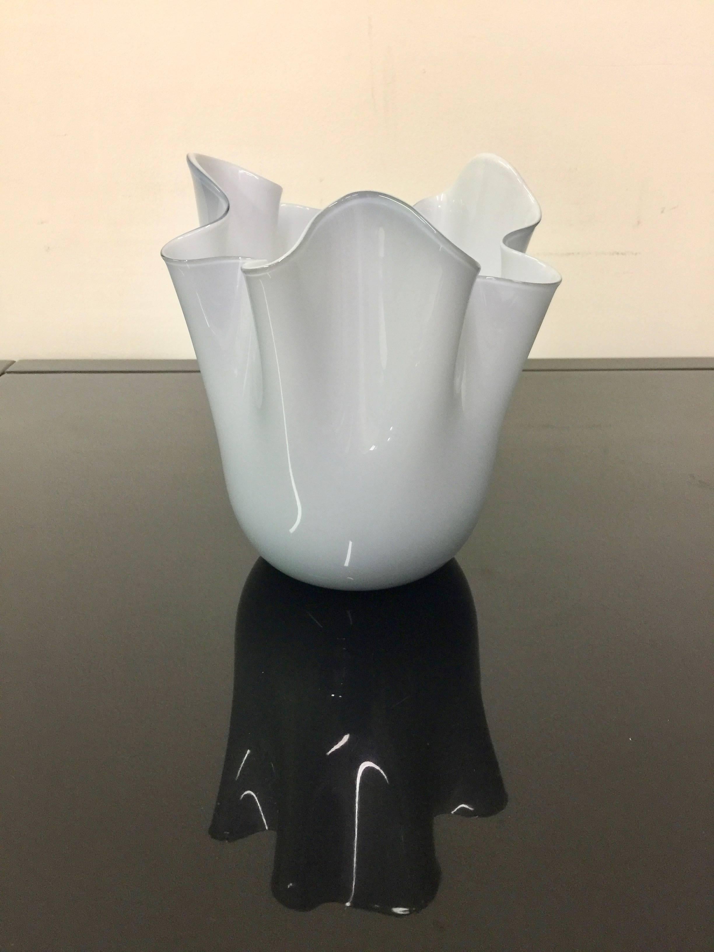 Set of Three Venini Murano Glass Vases Gray and White Color Combo For Sale 4