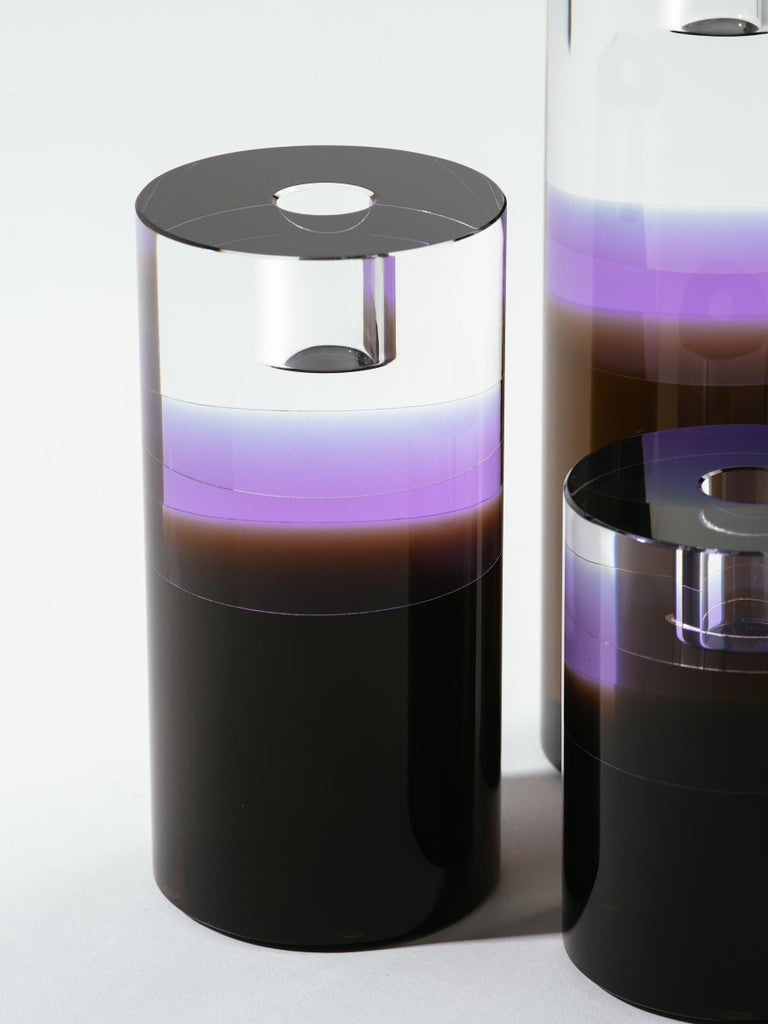 Set of Three Veritas Gelato Ombre Glass Column Candlesticks For Sale at