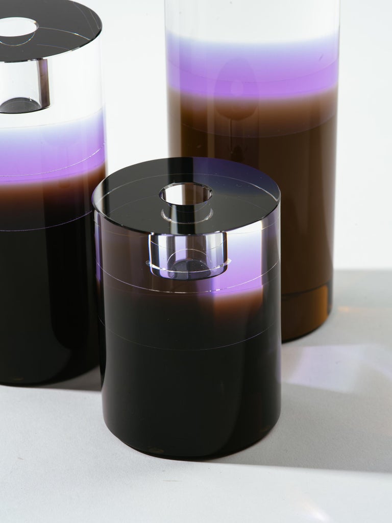 Set of Three Veritas Gelato Ombre Glass Column Candlesticks For Sale at