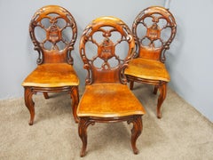 Set of Three Victorian Mahogany Heraldic Hall Chairs, circa 1840
