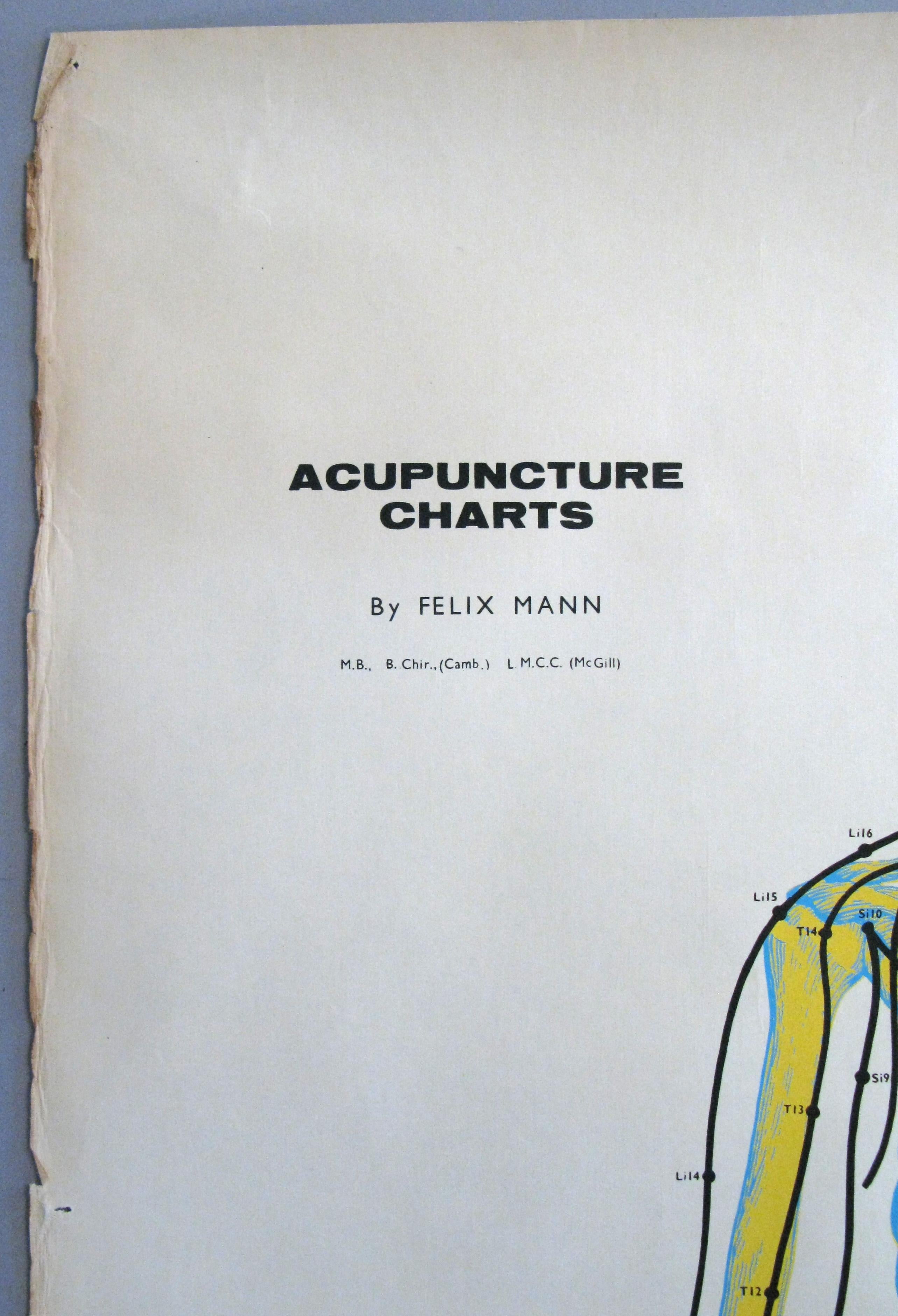 Mid-20th Century Set of Three Vintage Acupuncture Serigraphs on Linen by Felix Mann For Sale