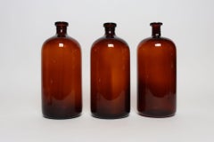 Set of Three Vintage Amber Glass Apothecary Bottles by Owens Illinois Glass Co.