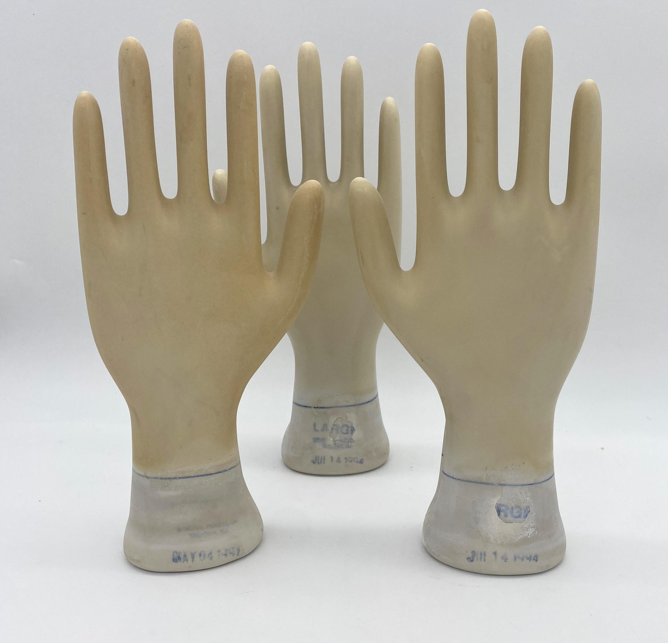 Modern Set of Three Vintage American Industrial  Figural Porcelain Glove Molds  For Sale