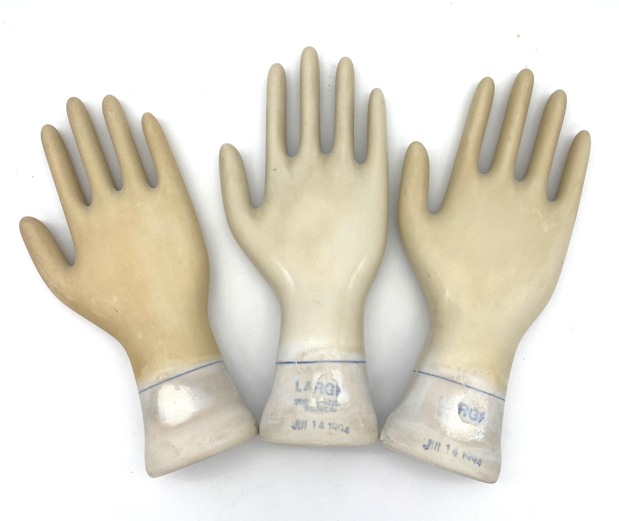 Set of Three Vintage American Industrial  Figural Porcelain Glove Molds  In Good Condition For Sale In West Palm Beach, FL