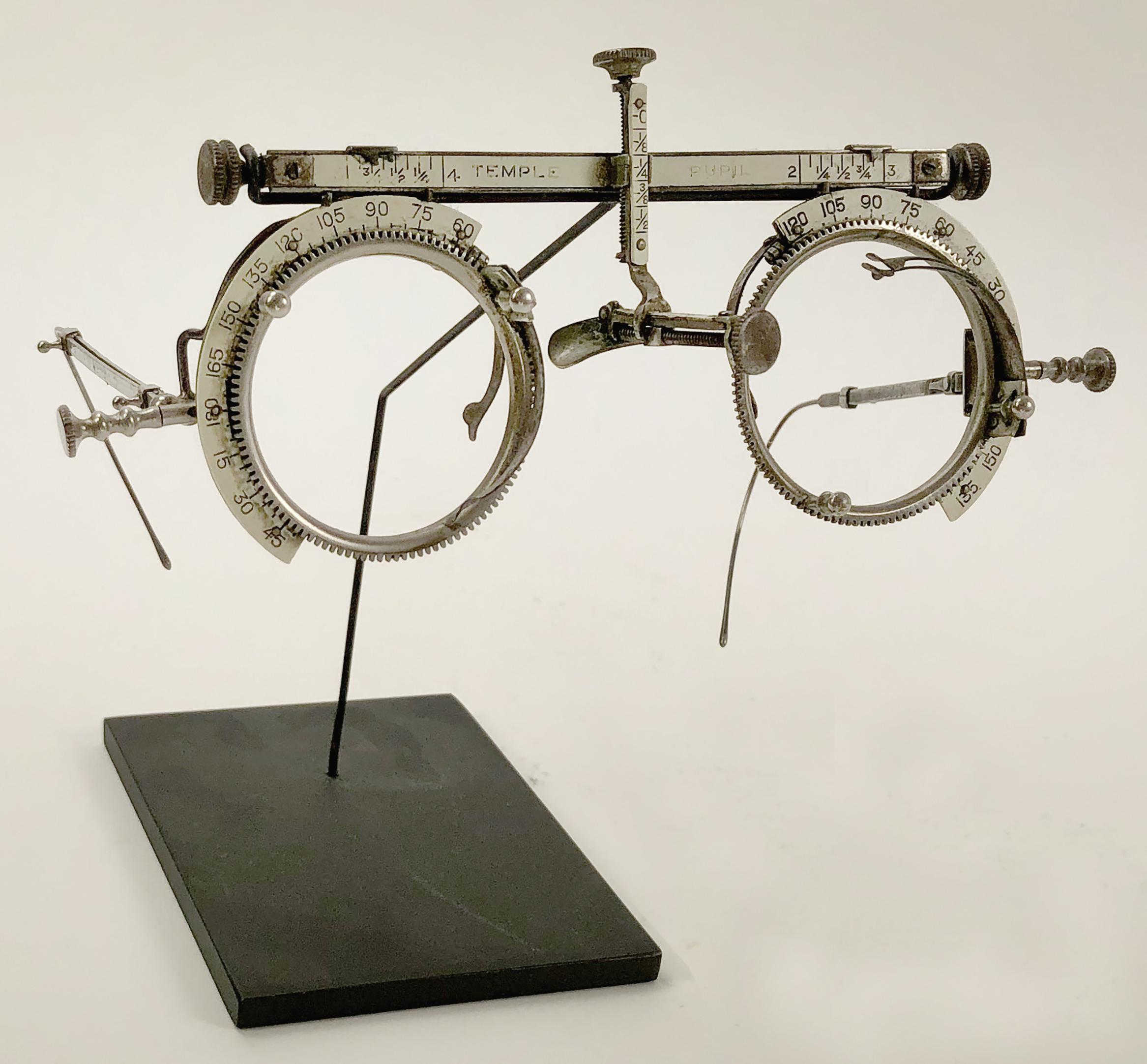 20th Century Set of three vintage/antique brass/steel optometrist optometry eyeglasses For Sale