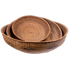 Ensemble de trois paniers asiatiques vintage, 20ème siècle
