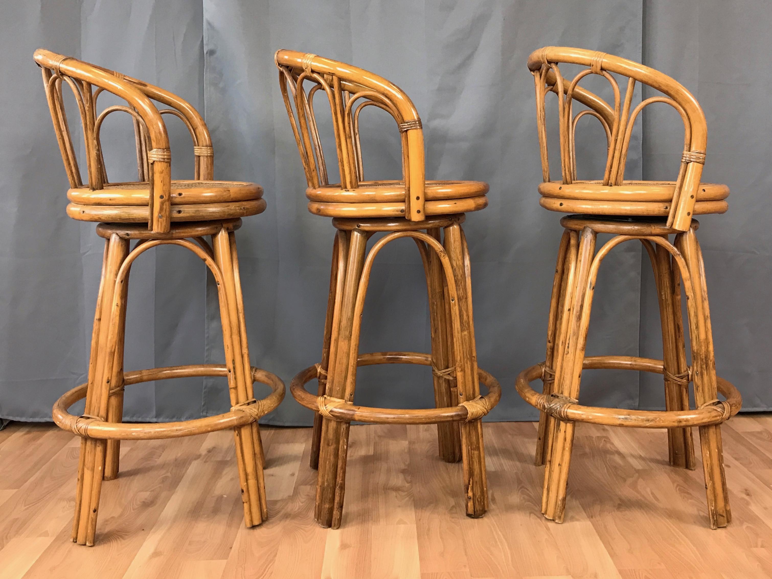 vintage rattan swivel bar stools