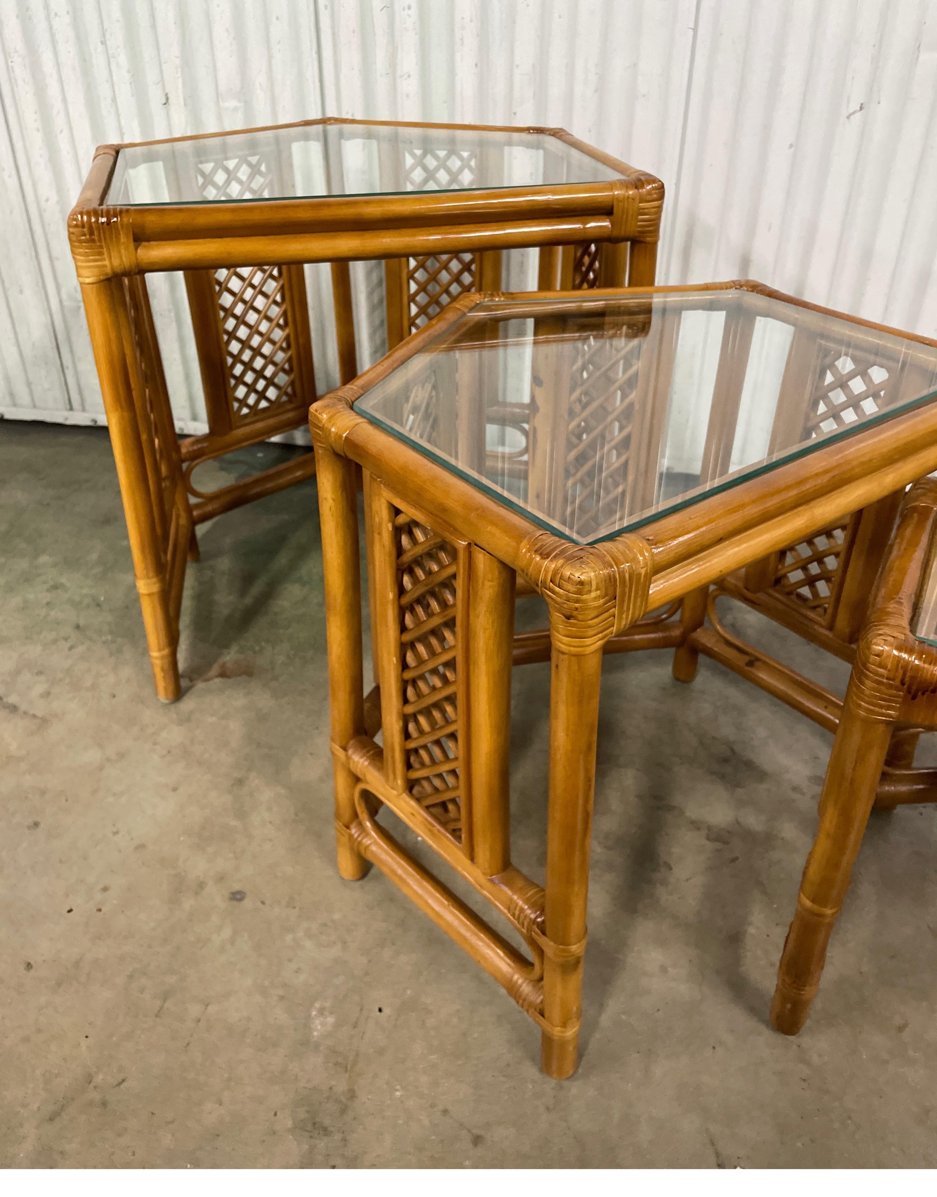 Set of Three Vintage Bamboo Nesting / Stacking Tables For Sale 5