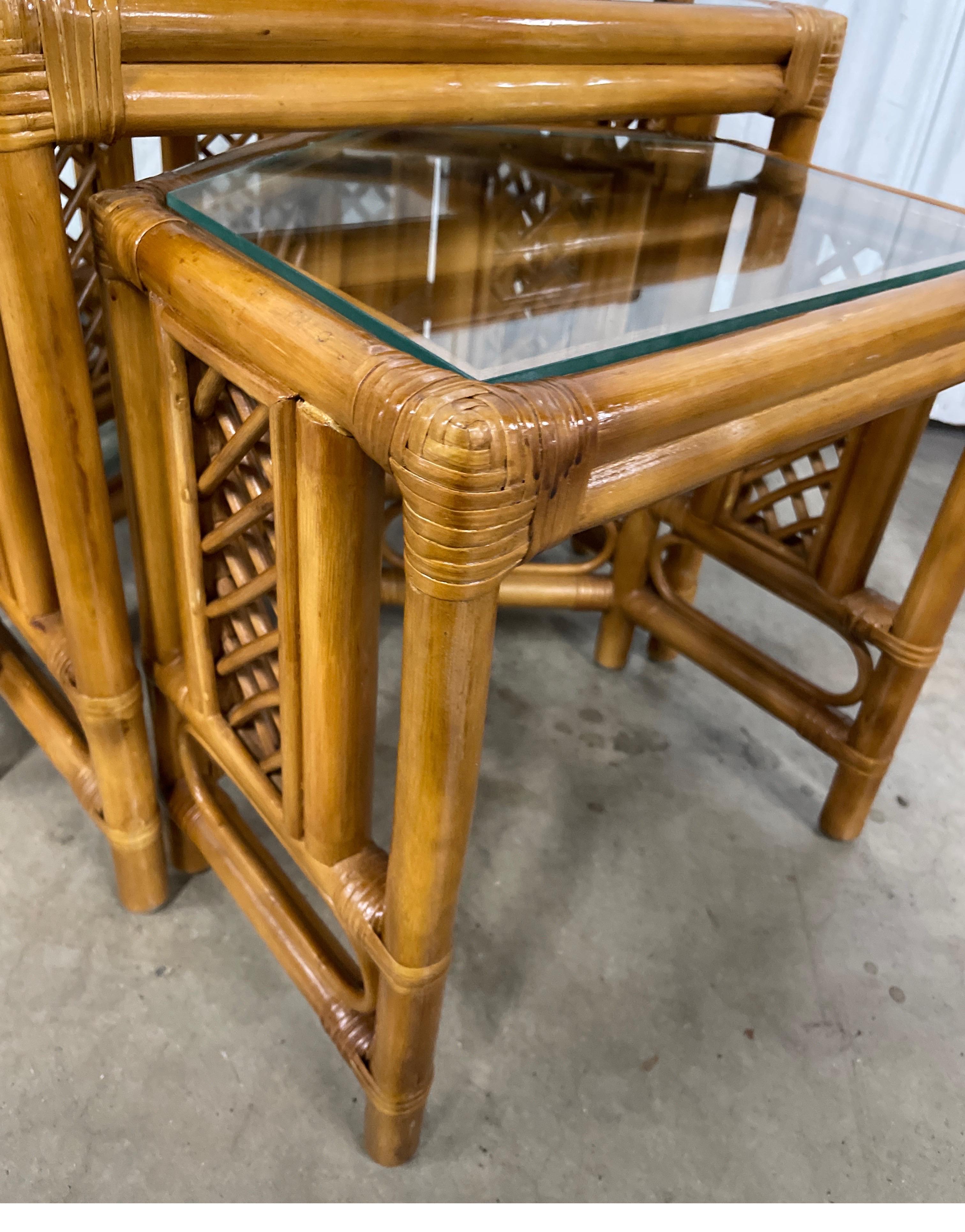 Philippine Set of Three Vintage Bamboo Nesting / Stacking Tables For Sale