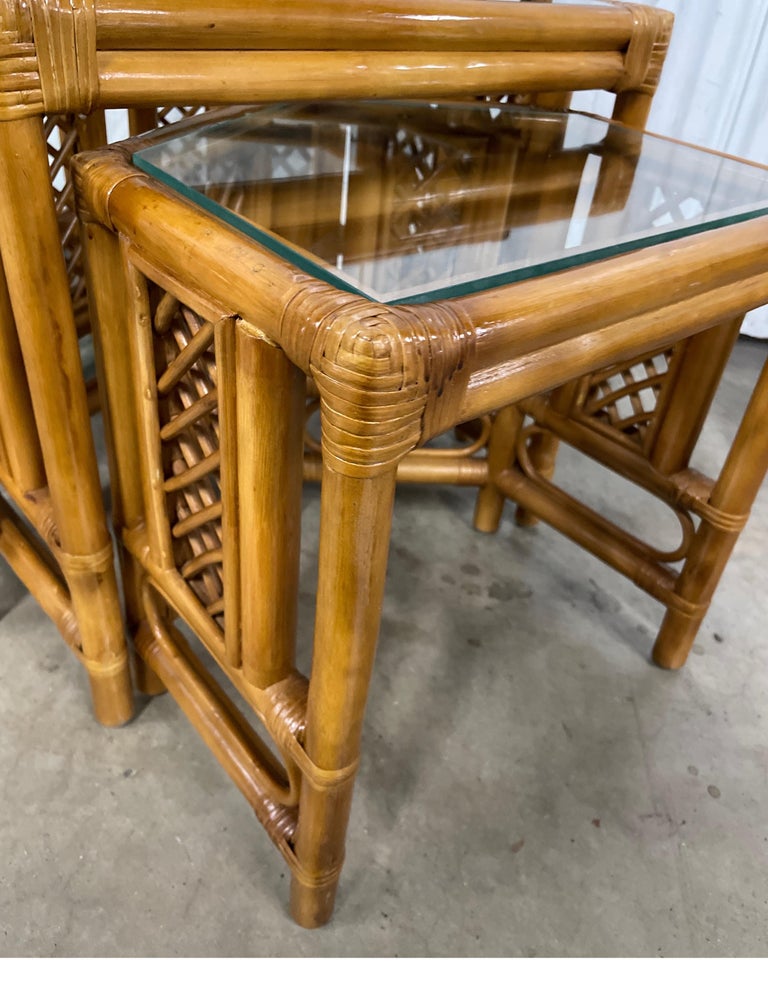 Set of Three Vintage Bamboo Nesting / Stacking Tables For Sale at 1stDibs