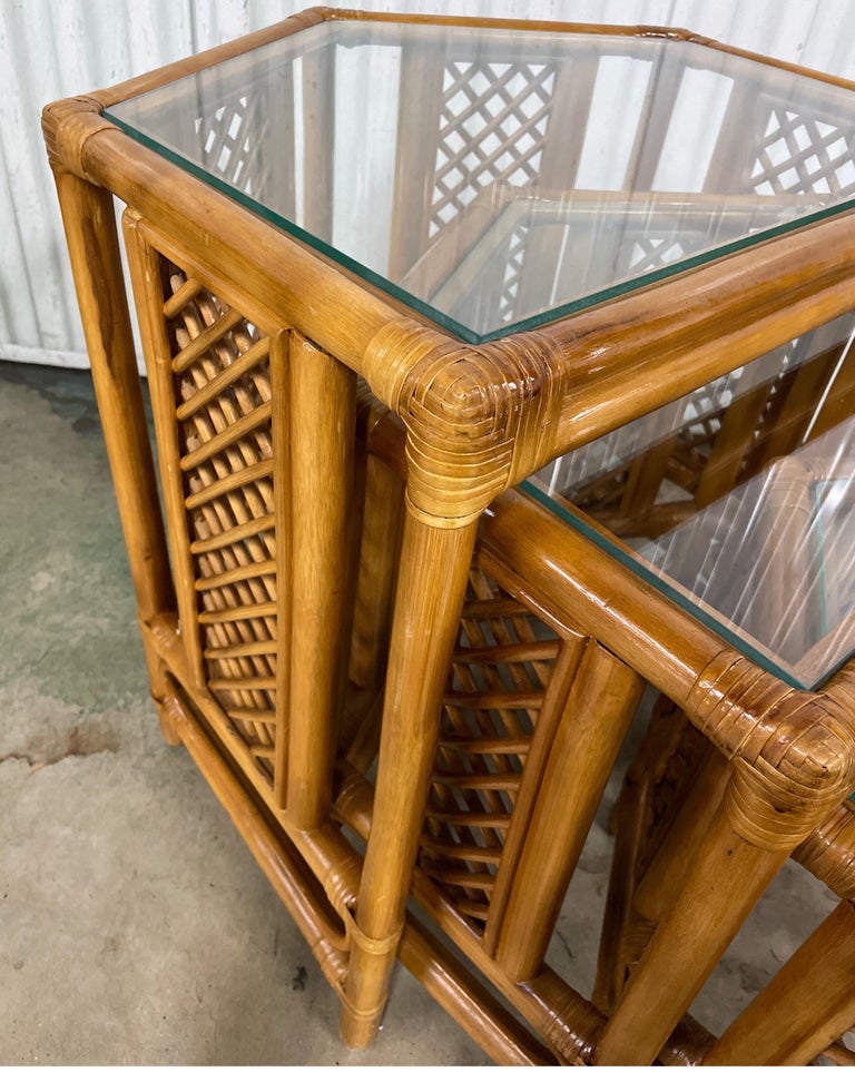 Set of Three Vintage Bamboo Nesting / Stacking Tables For Sale at 1stDibs