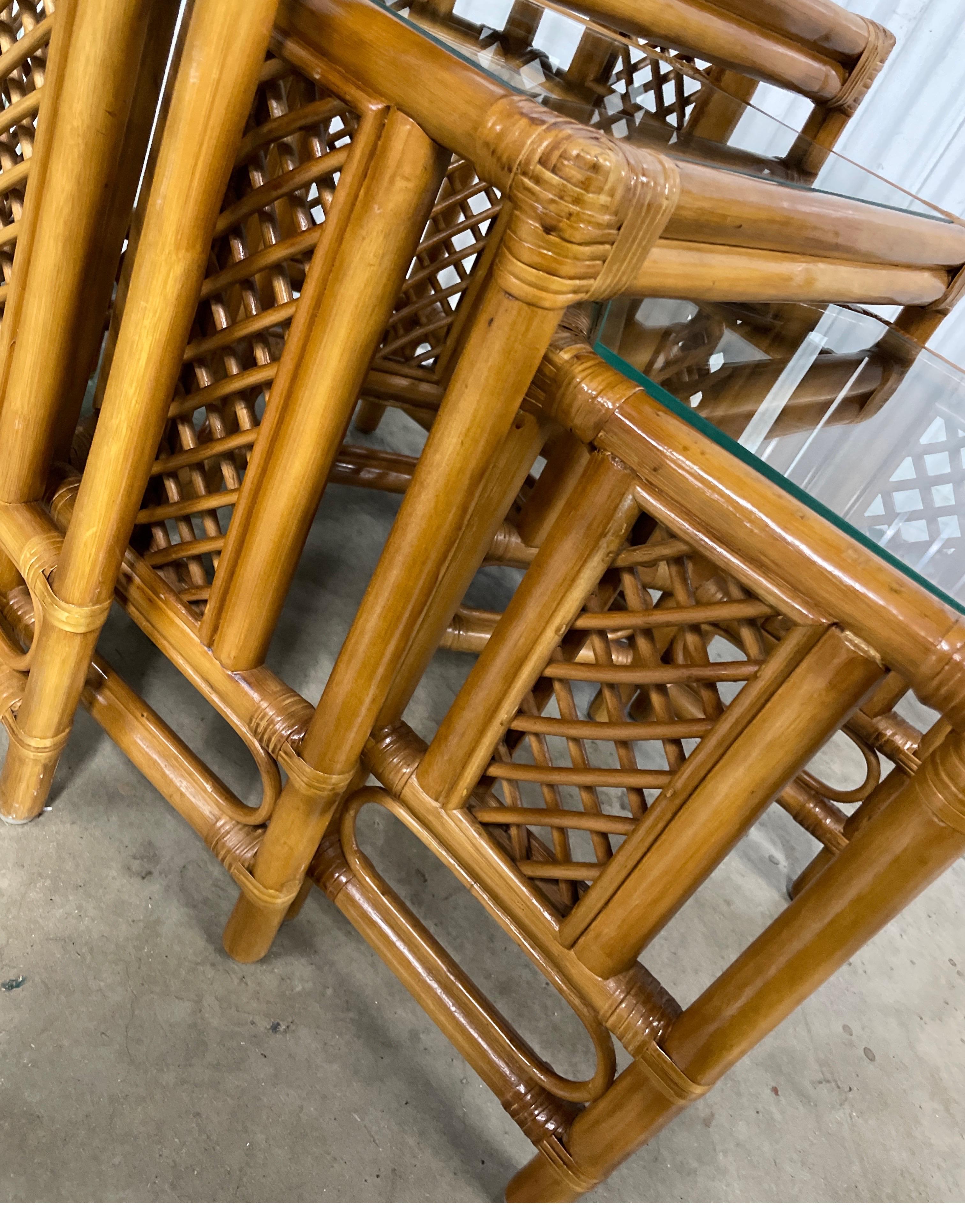Set of Three Vintage Bamboo Nesting / Stacking Tables For Sale 3
