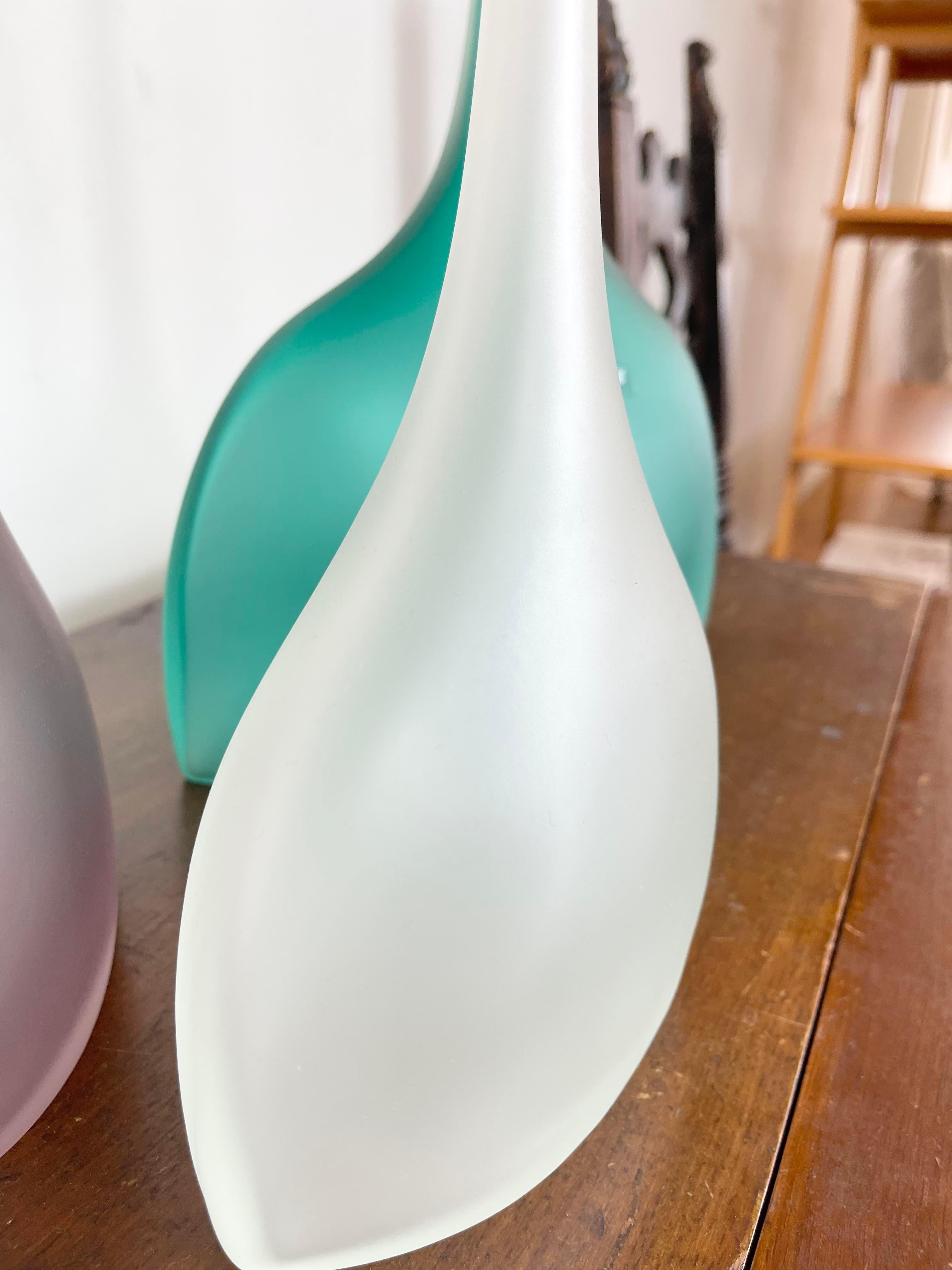 Set of Three Vintage Barbini Murano Satin Glass Vases White, Aquamarine, Pink For Sale 3