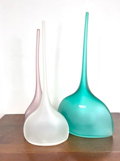 Set of Three Vintage Barbini Murano Satin Glass Vases White, Aquamarine, Pink