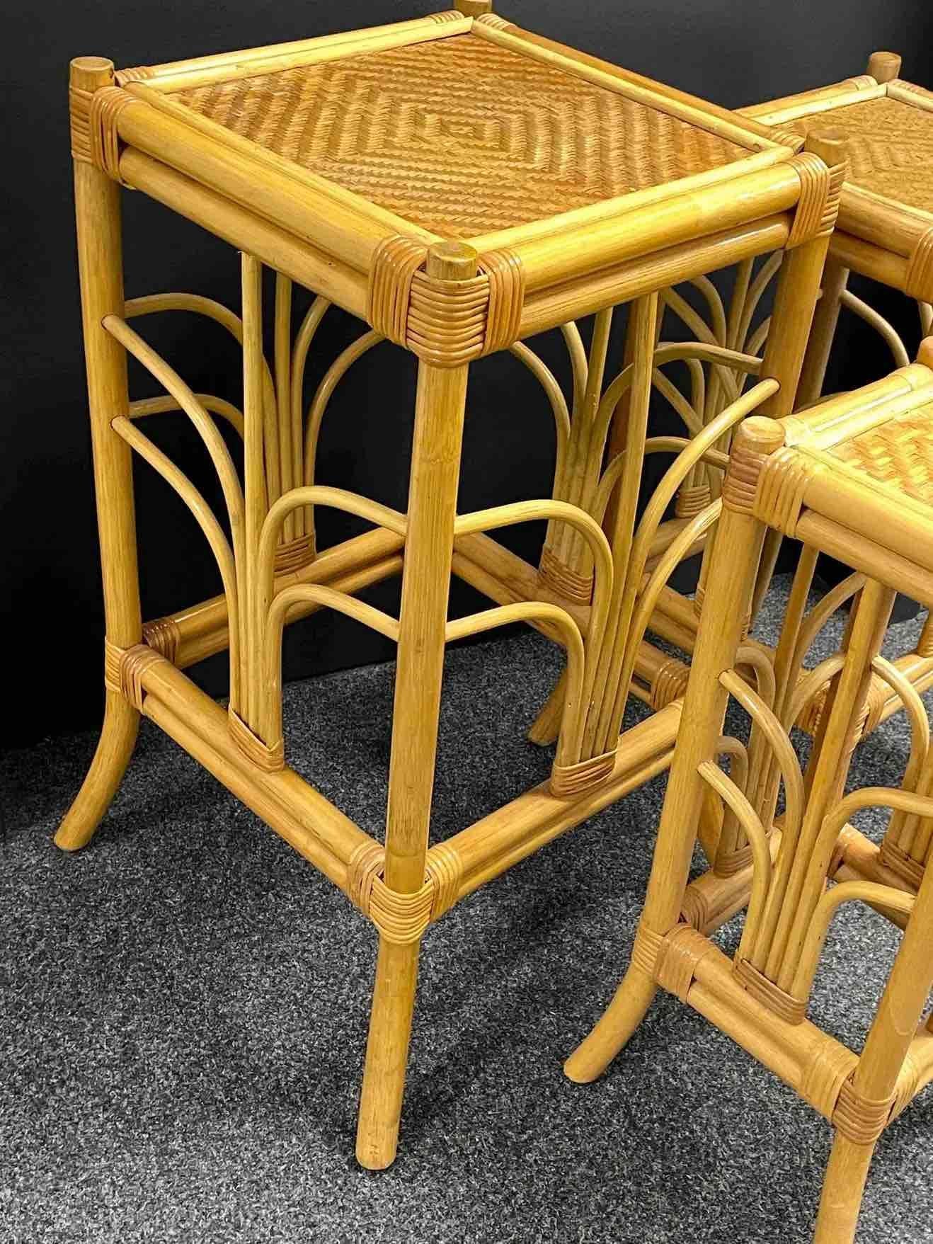 Set of Three Vintage Bohemian Rattan Bamboo Plant Stand Nesting Tables, Italy For Sale 4