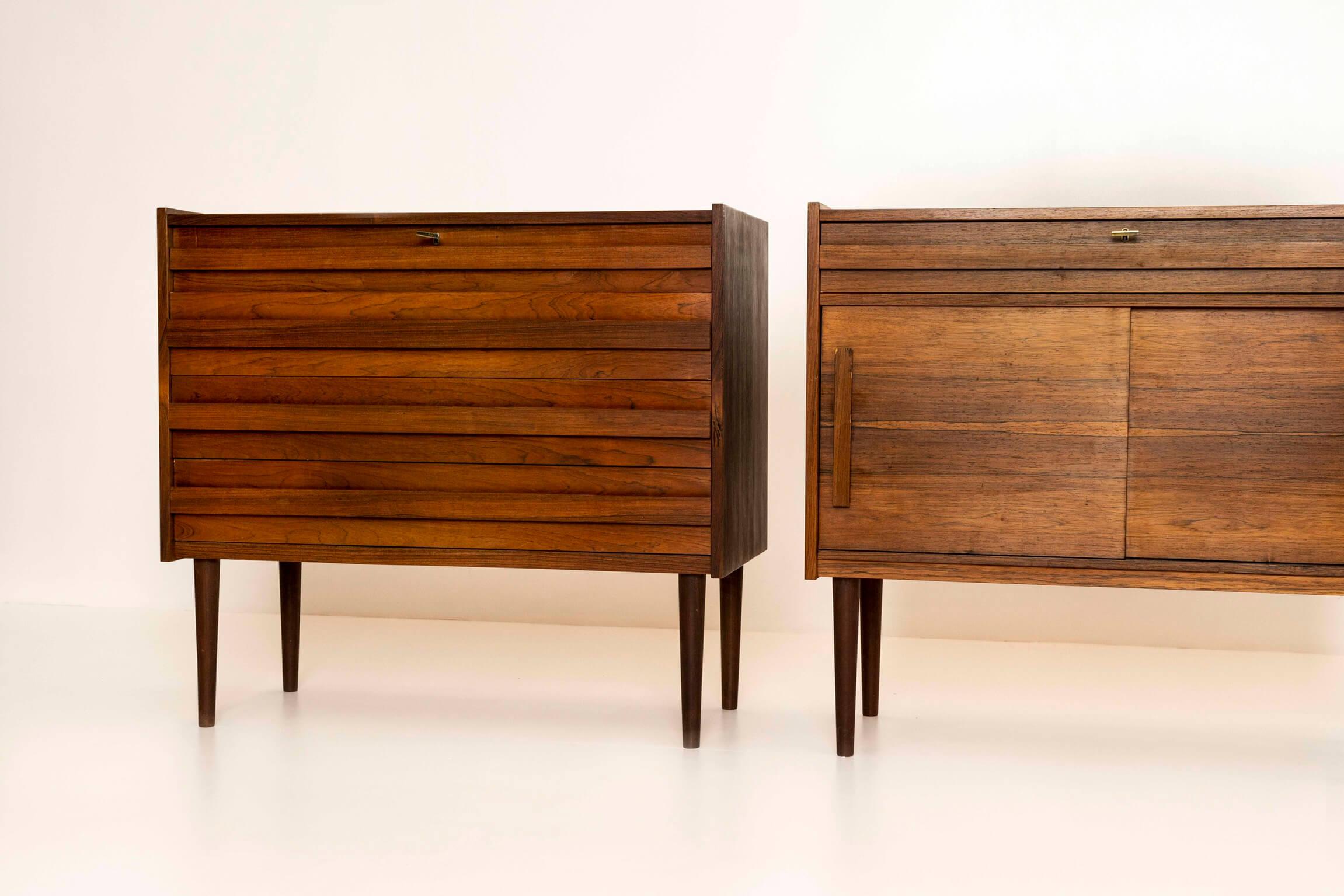 Scandinavian Modern Set of Three Vintage Cabinets in Veneered Rosewood, Denmark 1960s