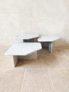 Set of three Vintage Carrara Marble Coffee Tables, 1970s