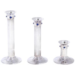 Set of Three Vintage Cartier Fluted Silver Plate Candlesticks