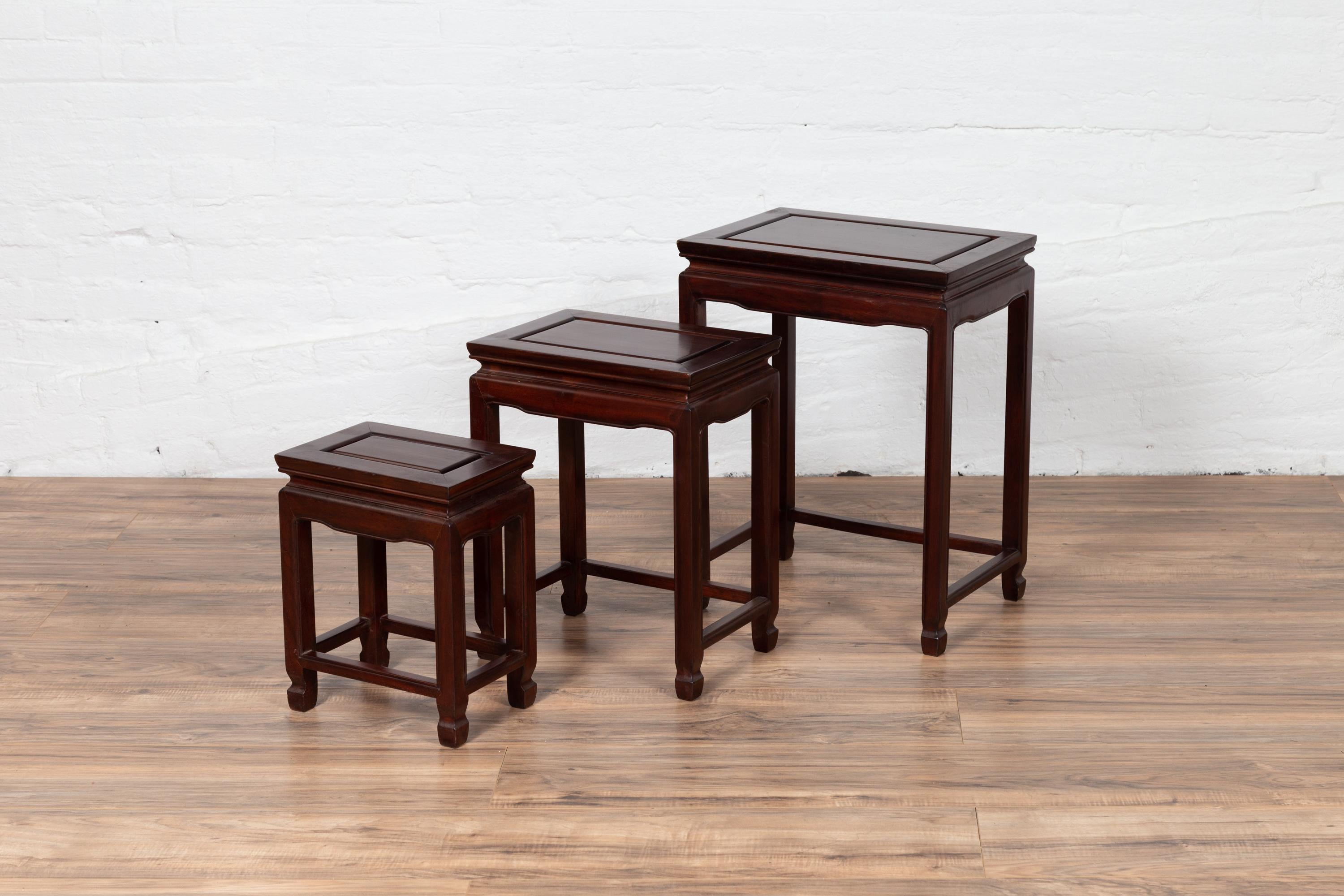 Set of Three Vintage Chinese Rosewood Nesting Tables with Dark Patina 5