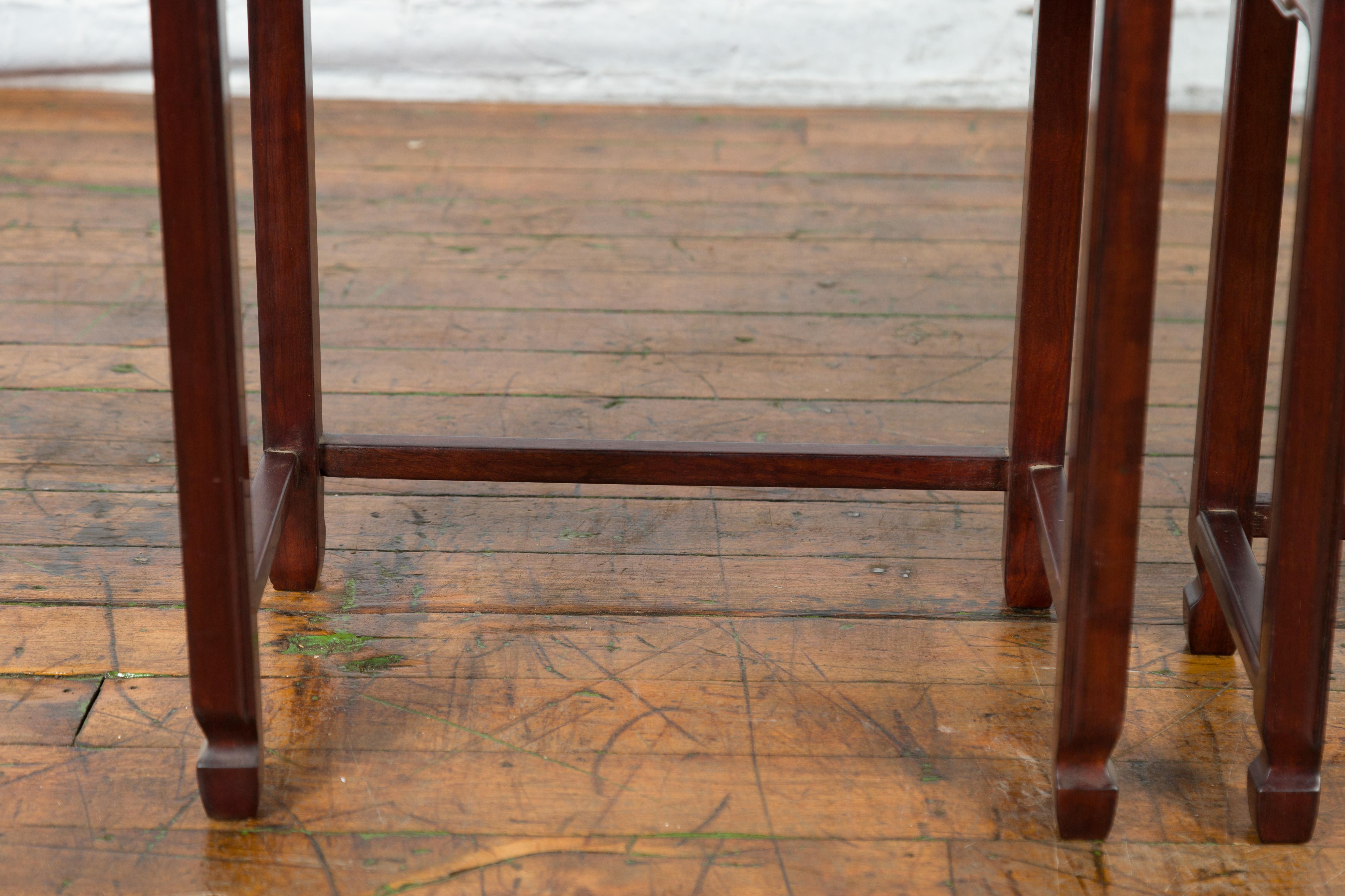 Set of Three Vintage Chinese Rosewood Nesting Tables with Dark Patina For Sale 7